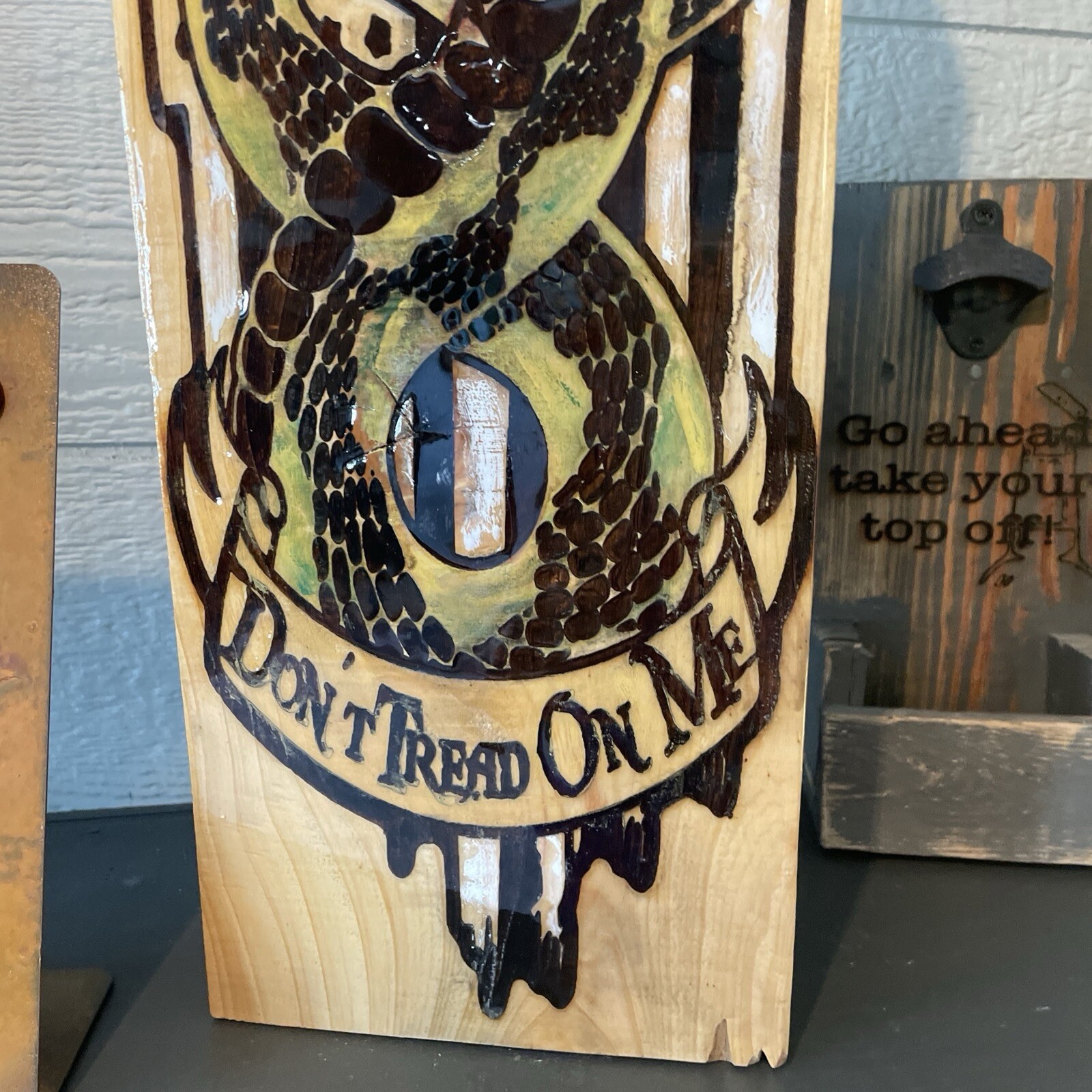 Gadsden, Engraved, Decor, 21”H X 8”L X 5.5”W. Engraved, Clear Resin Top Coat