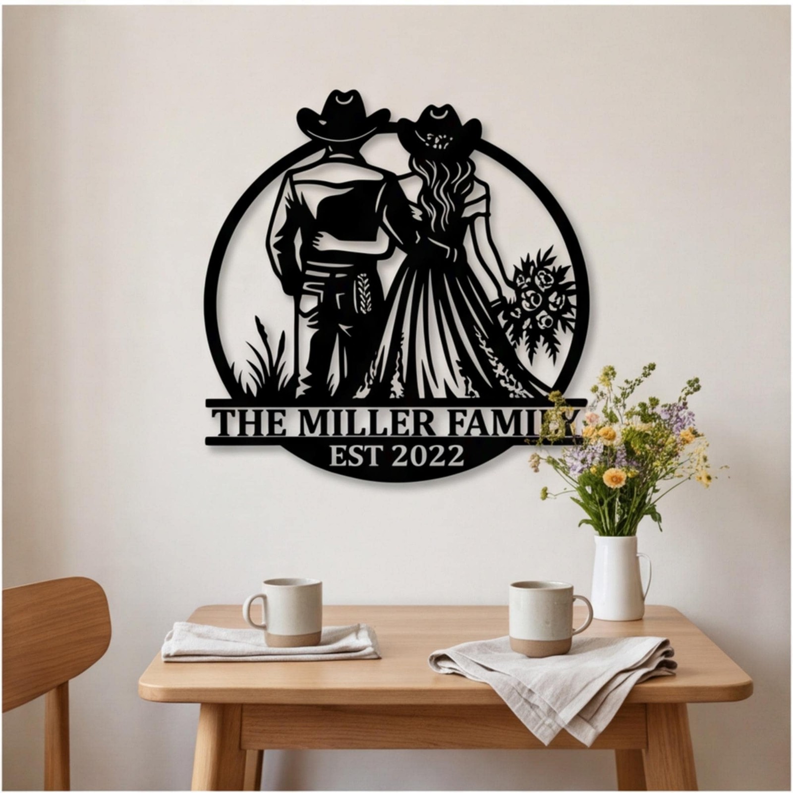Personalized Cowboy Family Name Sign Western Metal Art Custom Ranch Entryway