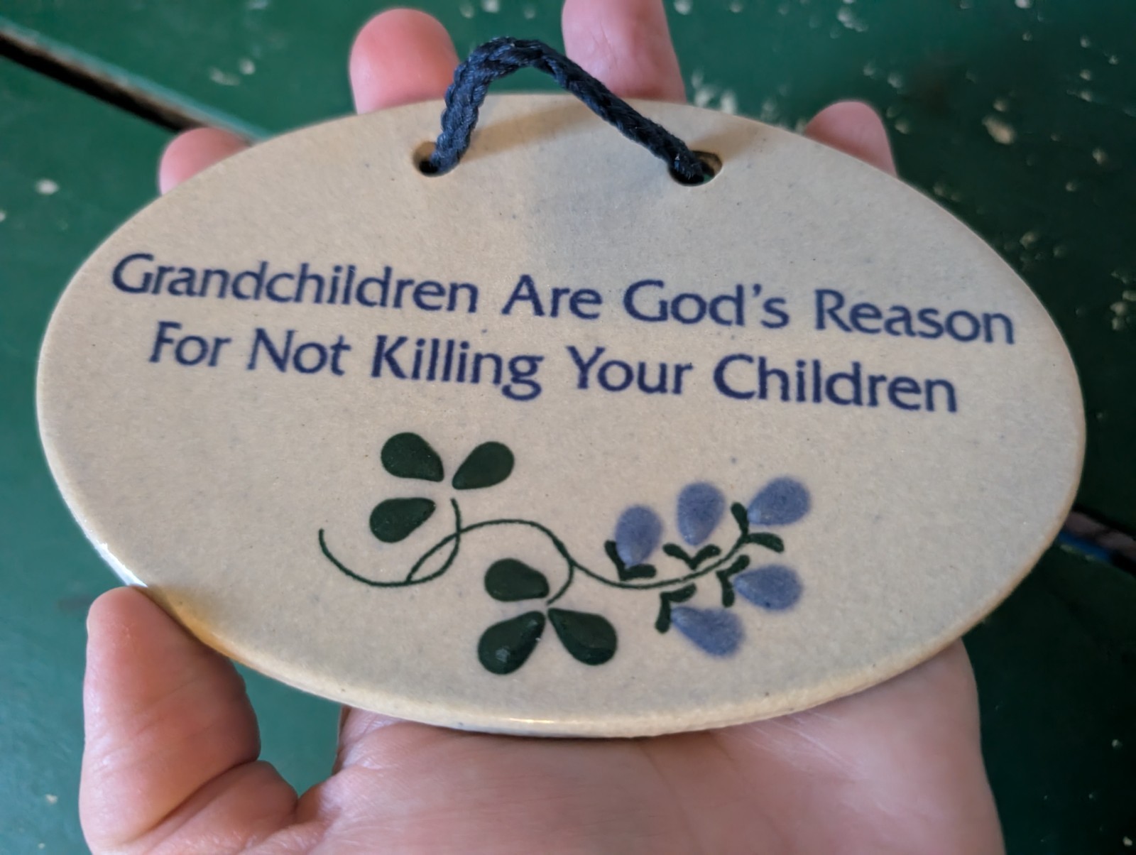 Mountaine Meadows Pottery Hanging Sign Grandchildren Are God’s Reason…5.5 In
