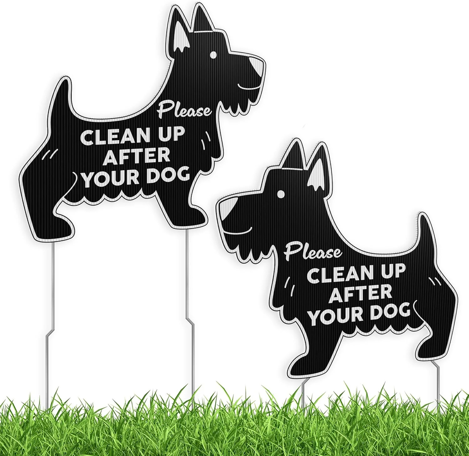 Clean Up After Your Dog Signs with Stakes, 11 x 10 Inch Black Dog Shaped Double