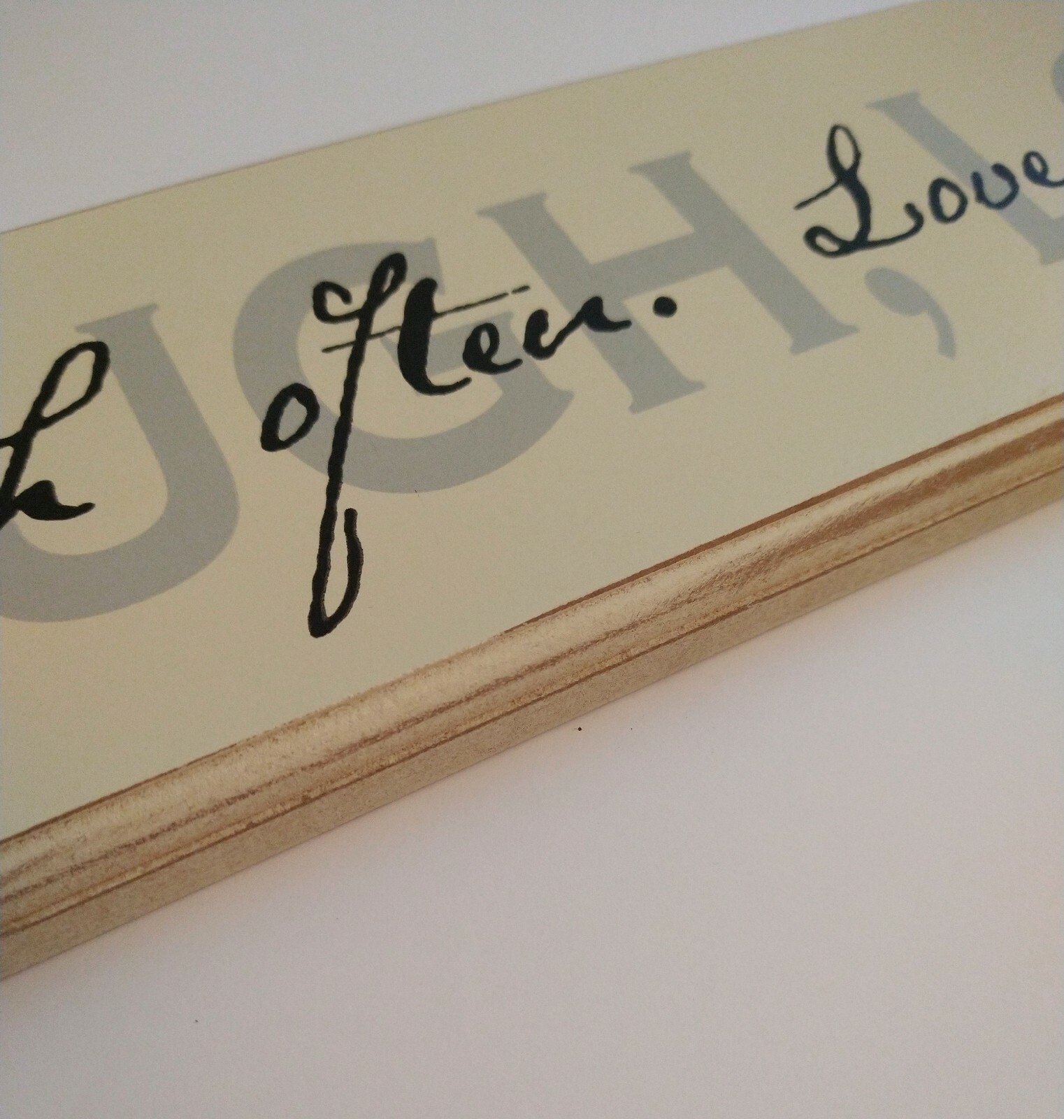 Rustic Farmhouse LIVE LAUGH LOVE recycled Wood Sign Plaque 23″ Cream Black Gray