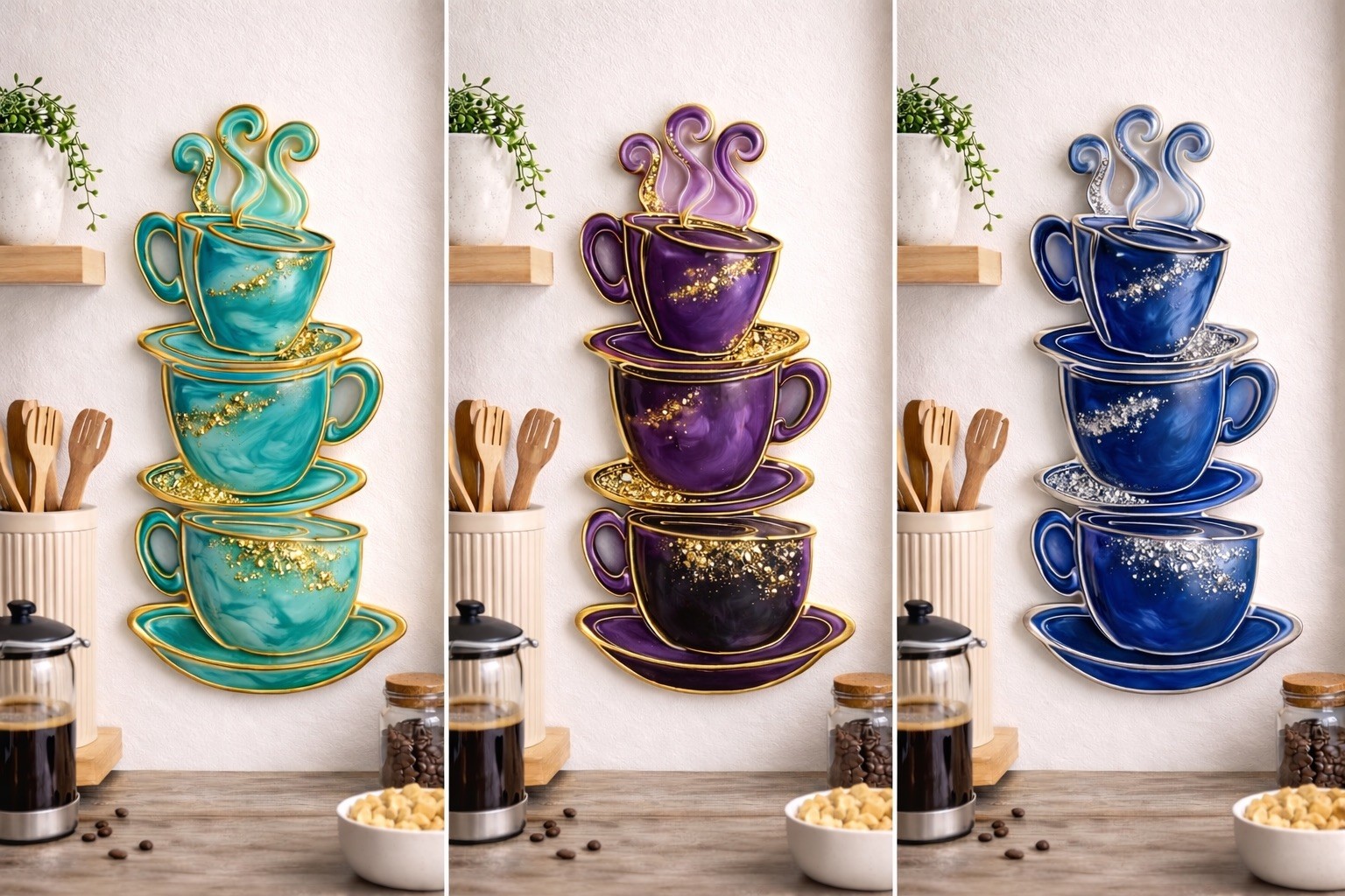 Coffee Cups Stacked resin Wall Art Coffee House