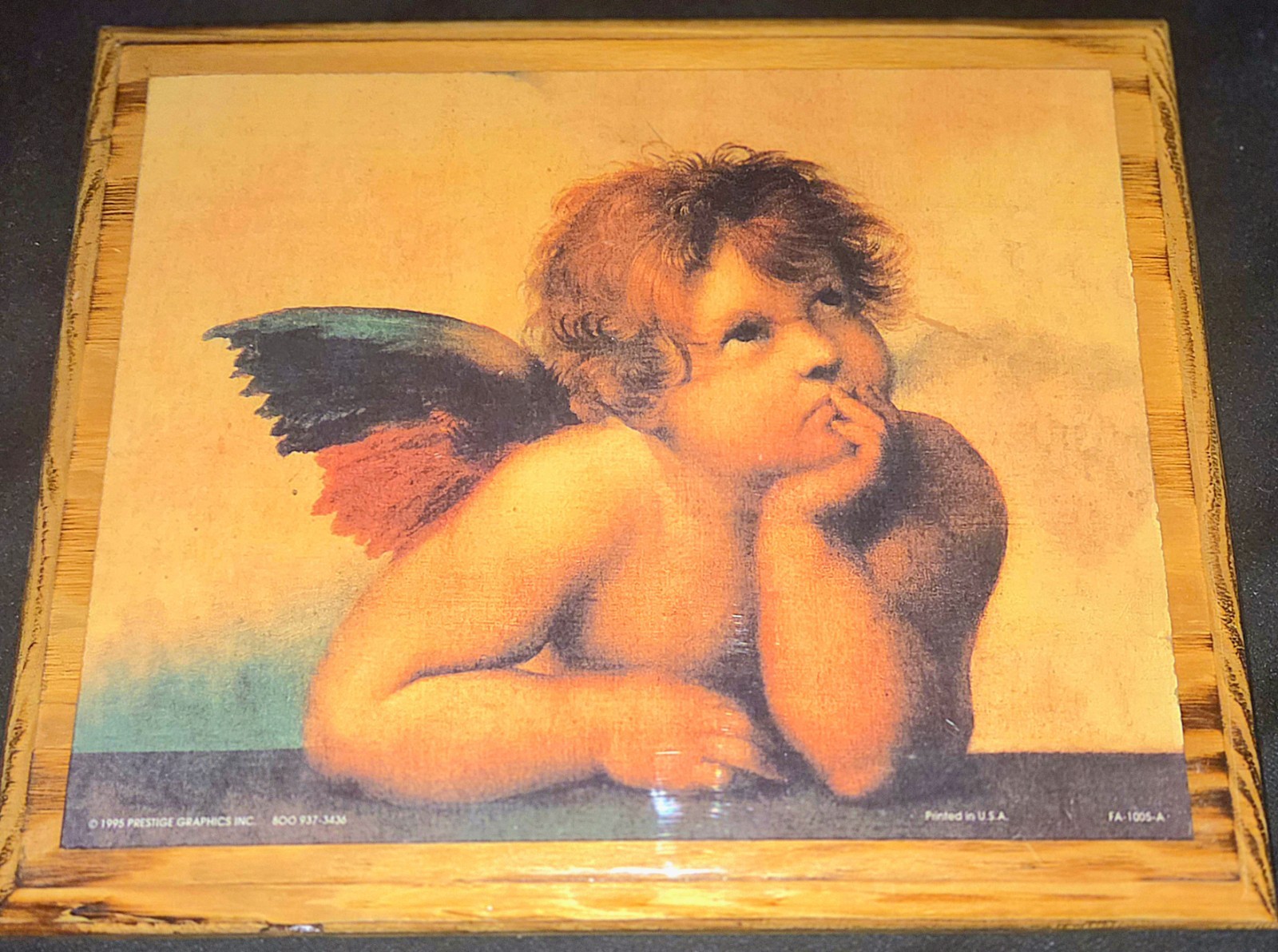 Raphael Angel Cherub Plaque Mounted On Pine Wood With A Smooth Coat Of Epoxy