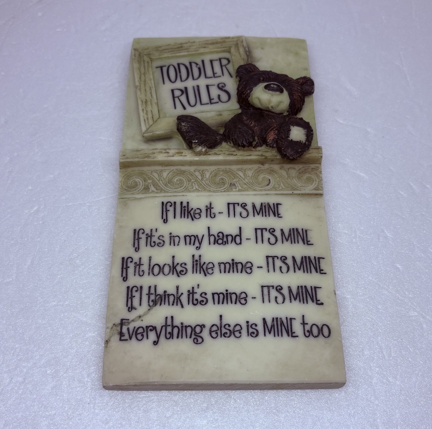 Vintage Toddler Rules Ceramic Wall Plaque Teddy Bear “It’s Mine” Humor Art 26