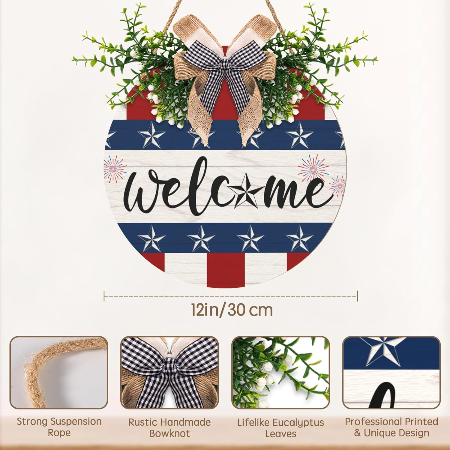 4Th of July Welcome Sign for Front Door Decorations Patriotic Memorial Day