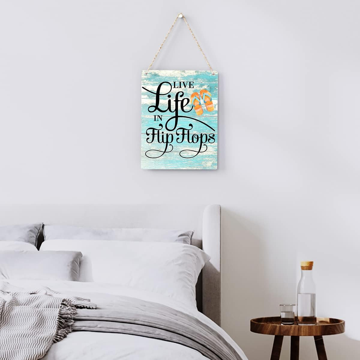 Rustic Live Life in Flip Flops Wood Hanging Sign, Farmhouse Quality Artwork Deco