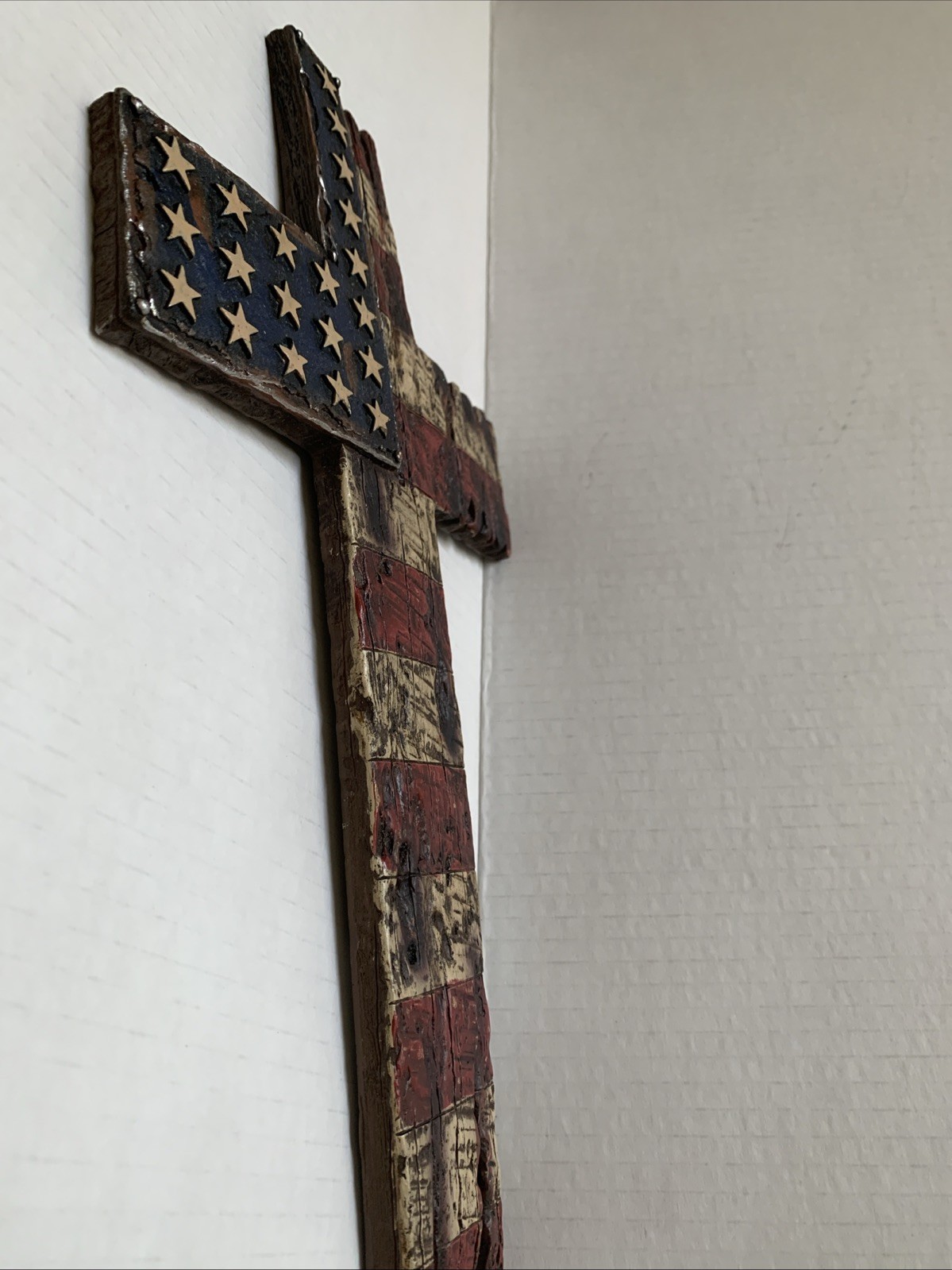 Rustic American Patriotic Flag 8in X 14in Hobby Lobby Wall Hanger Cross Decor