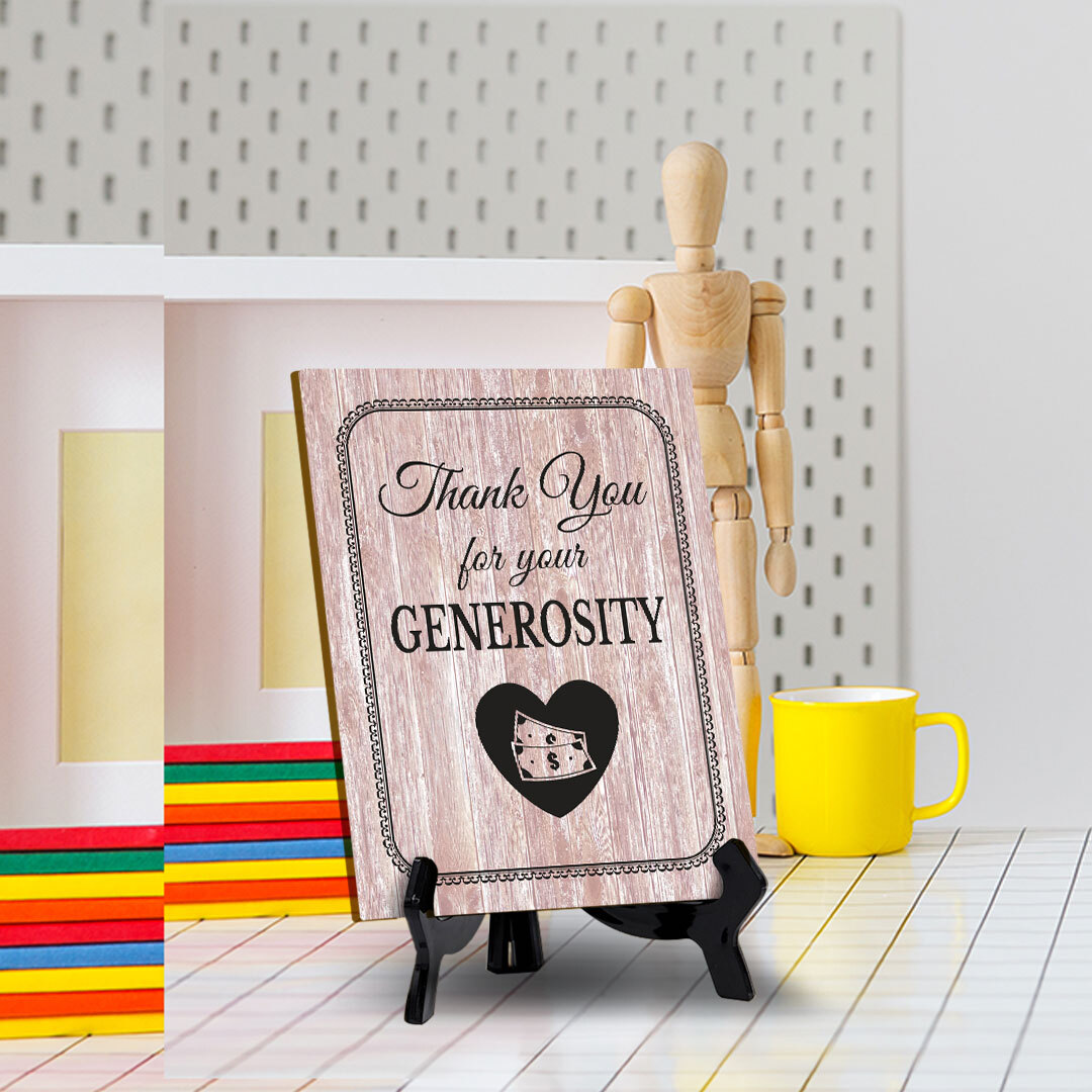 Signs ByLITA Thank You for Your Generosity Table Sign with Acrylic Stand (6×8“)