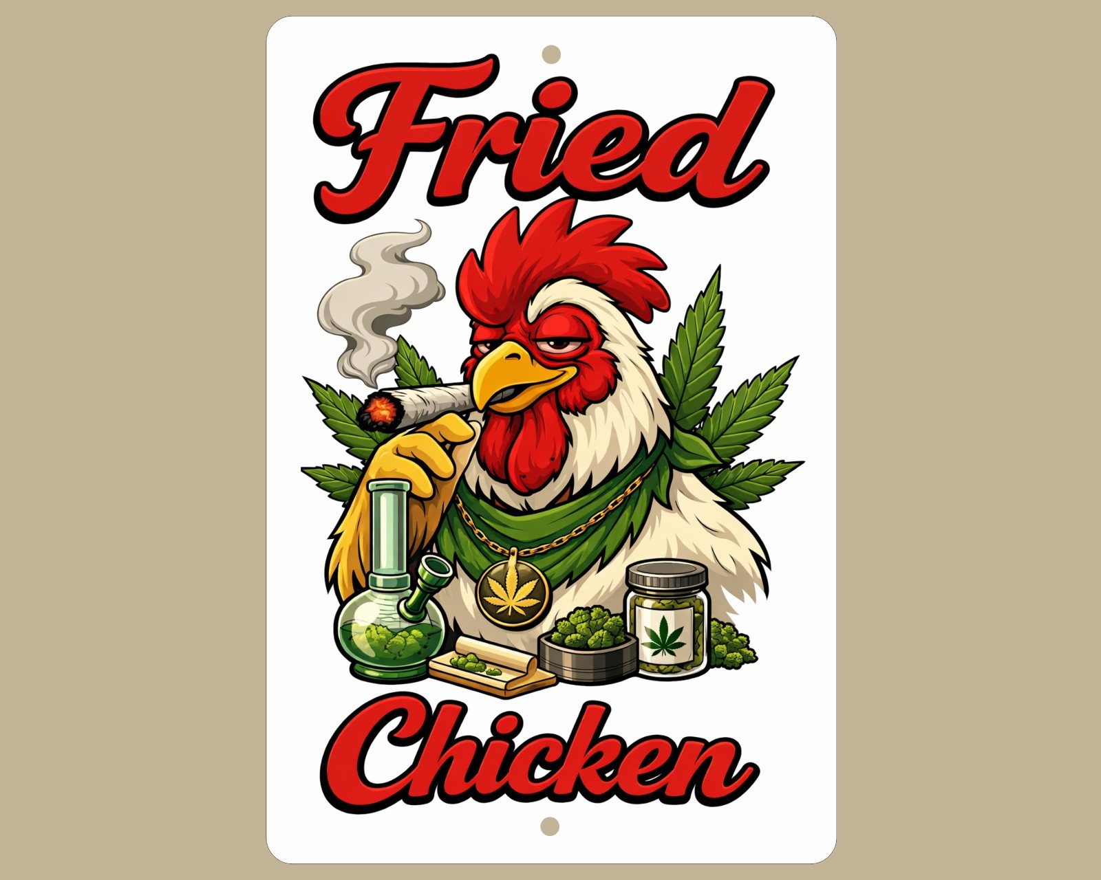 Funny Fried Chicken Rooster Smoking Poster, 8×12 Metal Man Cave 420 Sign