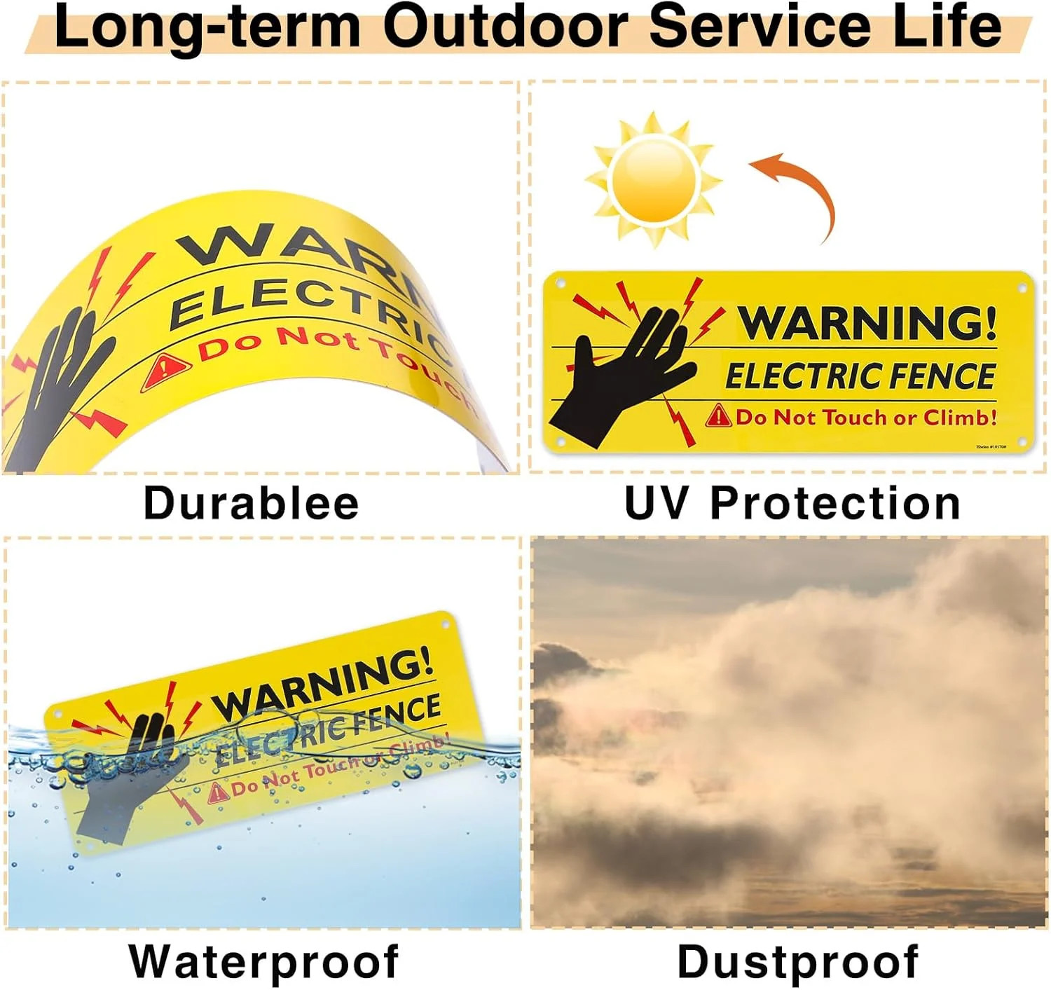 5-Pack Reflective Electric Fence Warning Signs,10×3.5 Inch High Voltage Danger S