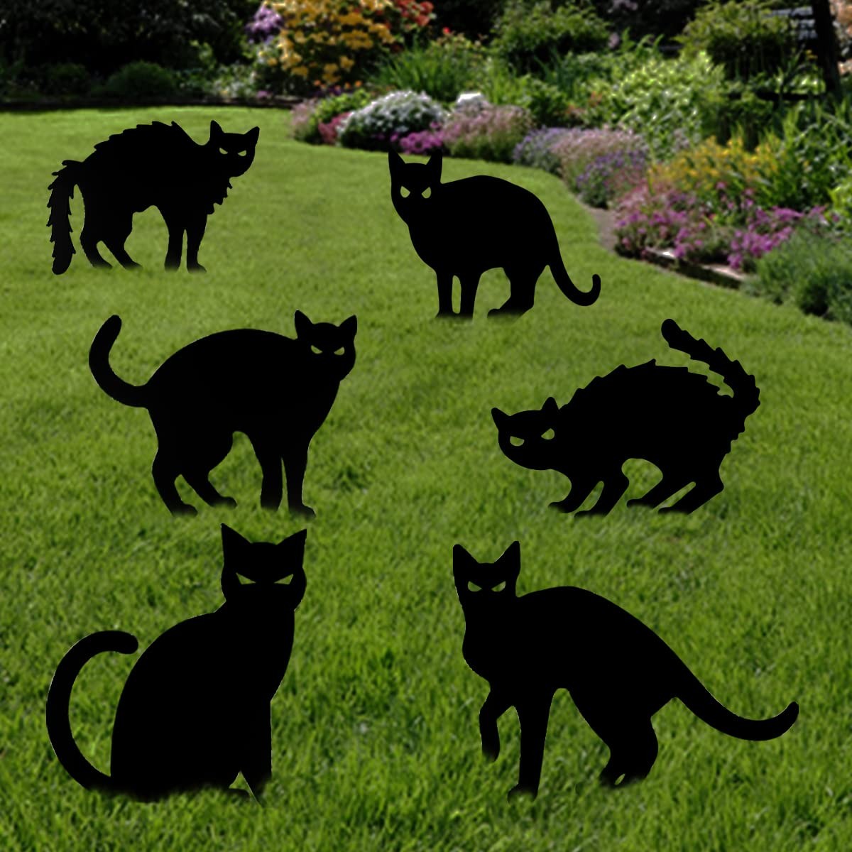 6 Pack Halloween Black Cat Yard Signs with Stakes Scary Silhouette Halloween