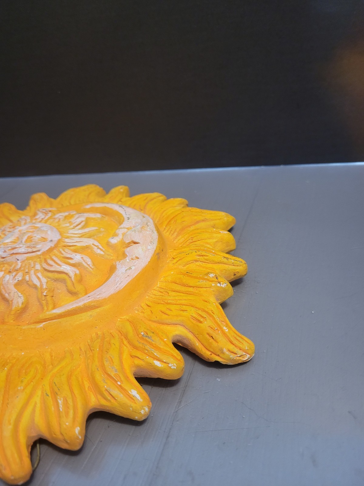 Vintage Sun and Moon Wall Plaque Ceramic Metal Hanging Whimsy Celestial Wall Art