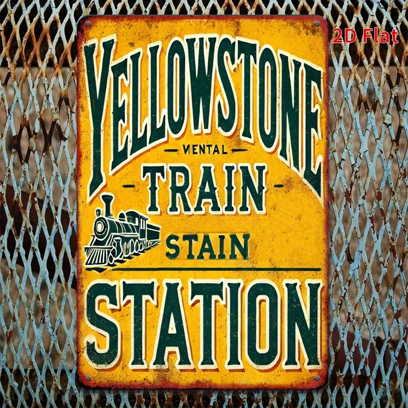 12×8 inch Metal Sign, Vintage Yellowstone Train Station, High-Definition Print