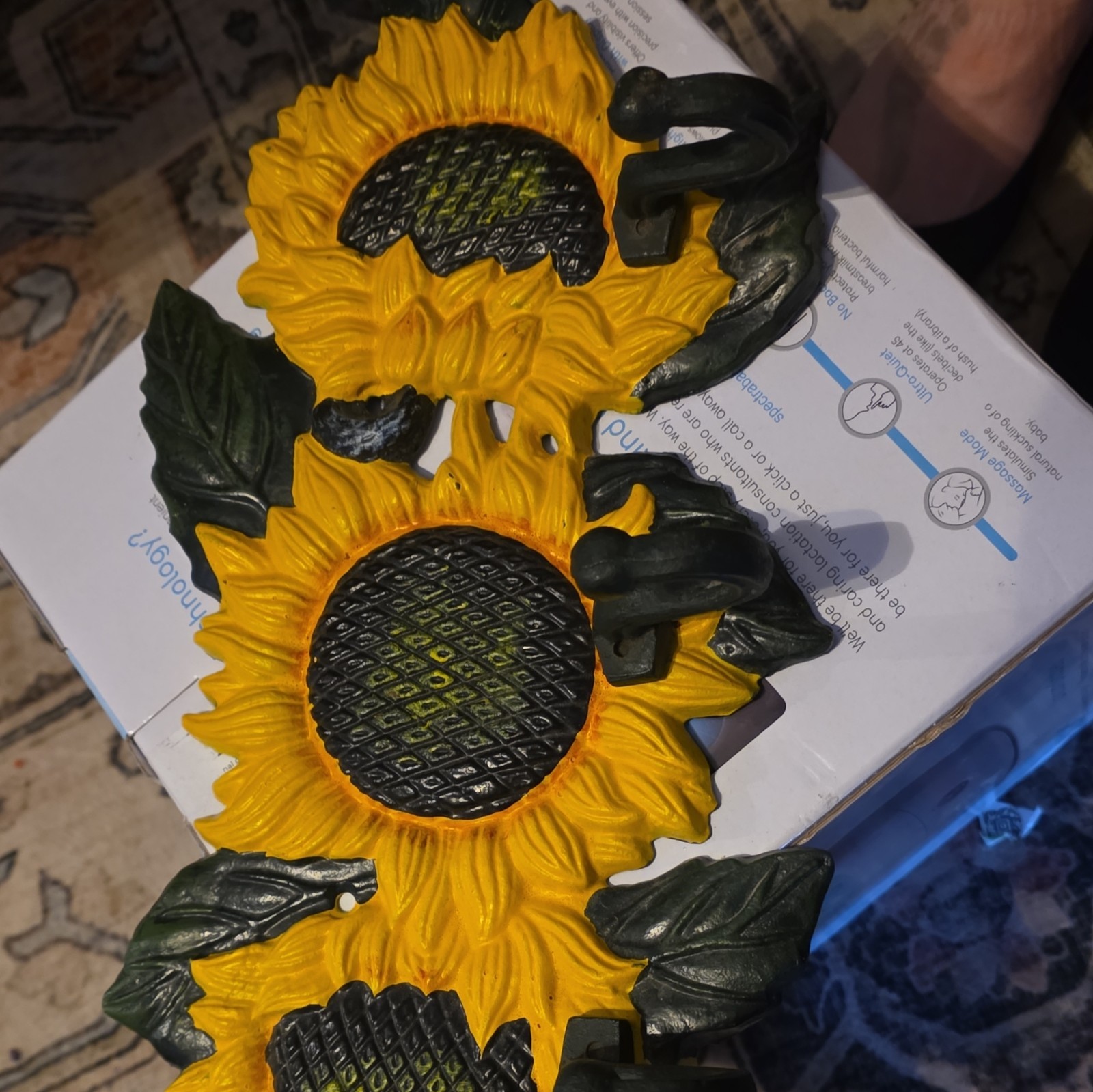 Sunflower Wall Hanging Plaque Resin Painted Vertical Yellow Green Black Iron