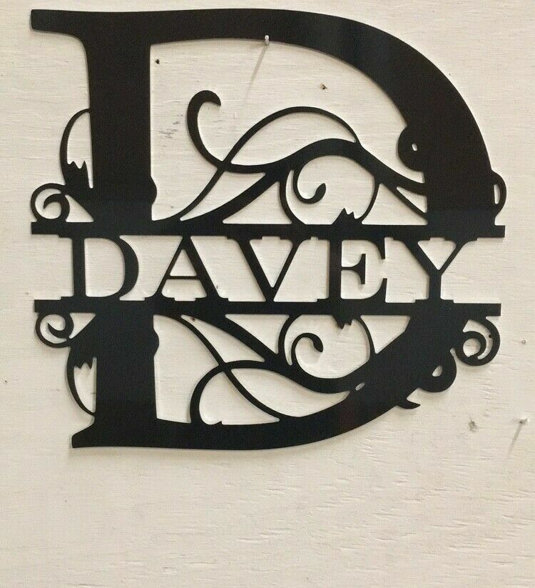 Split Monogram Custom Name Metal Sign Black or White Metal Art CHOOSE YOUR SIZE
