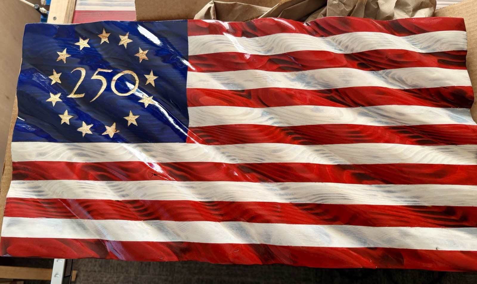 Handcrafted Wooden American Flag 250th Anniversary Patriotic Wall Sign