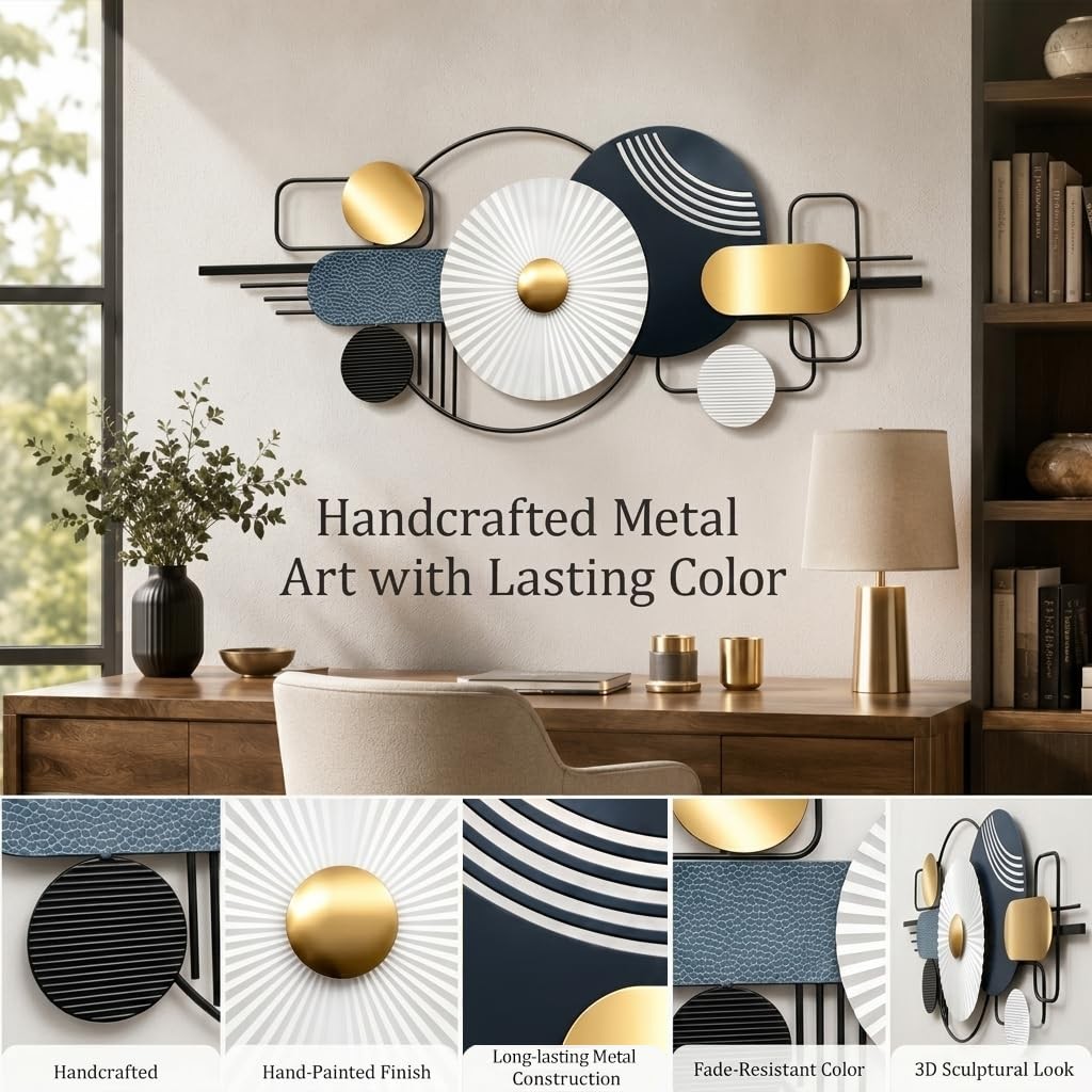 Large 3D Metal Wall Art for Living Room,Abstract Geometric Design