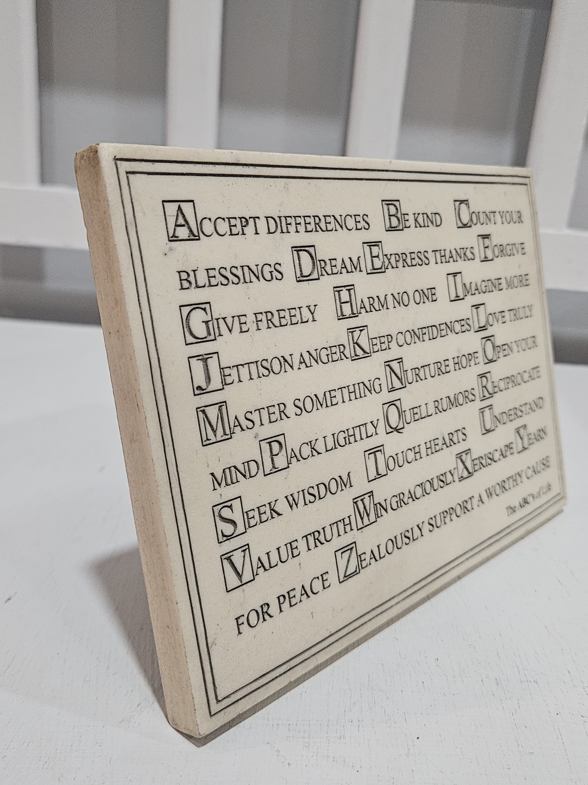 Vtg House Parts Inc “ABC’s Of Life” Engraved Faux Marble Standing Shelf Plaque