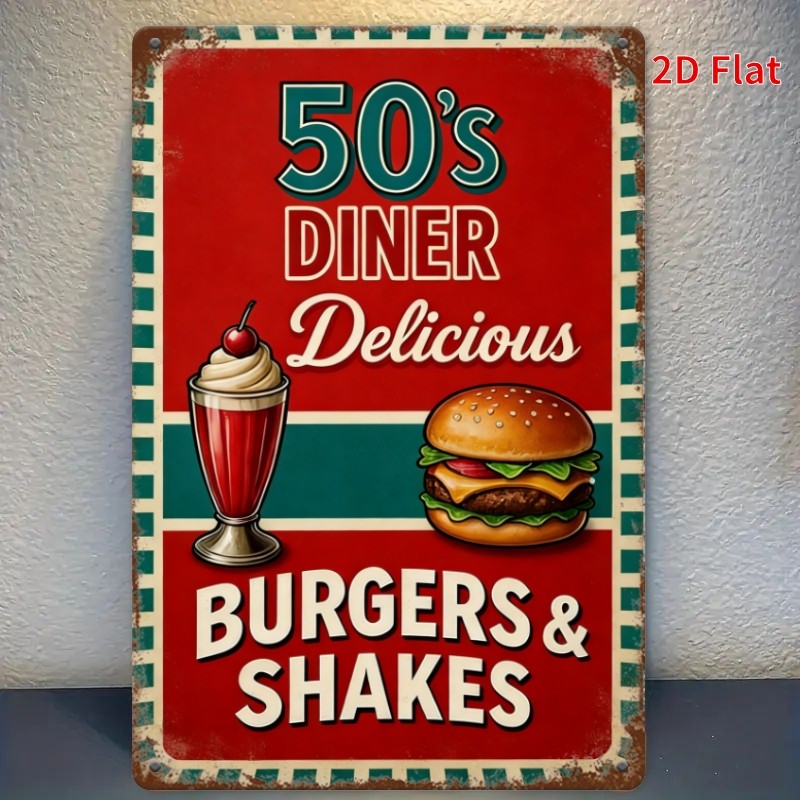 1950s Diner Sign Vintage Iron Wall Decor 20.32×30.48 cm