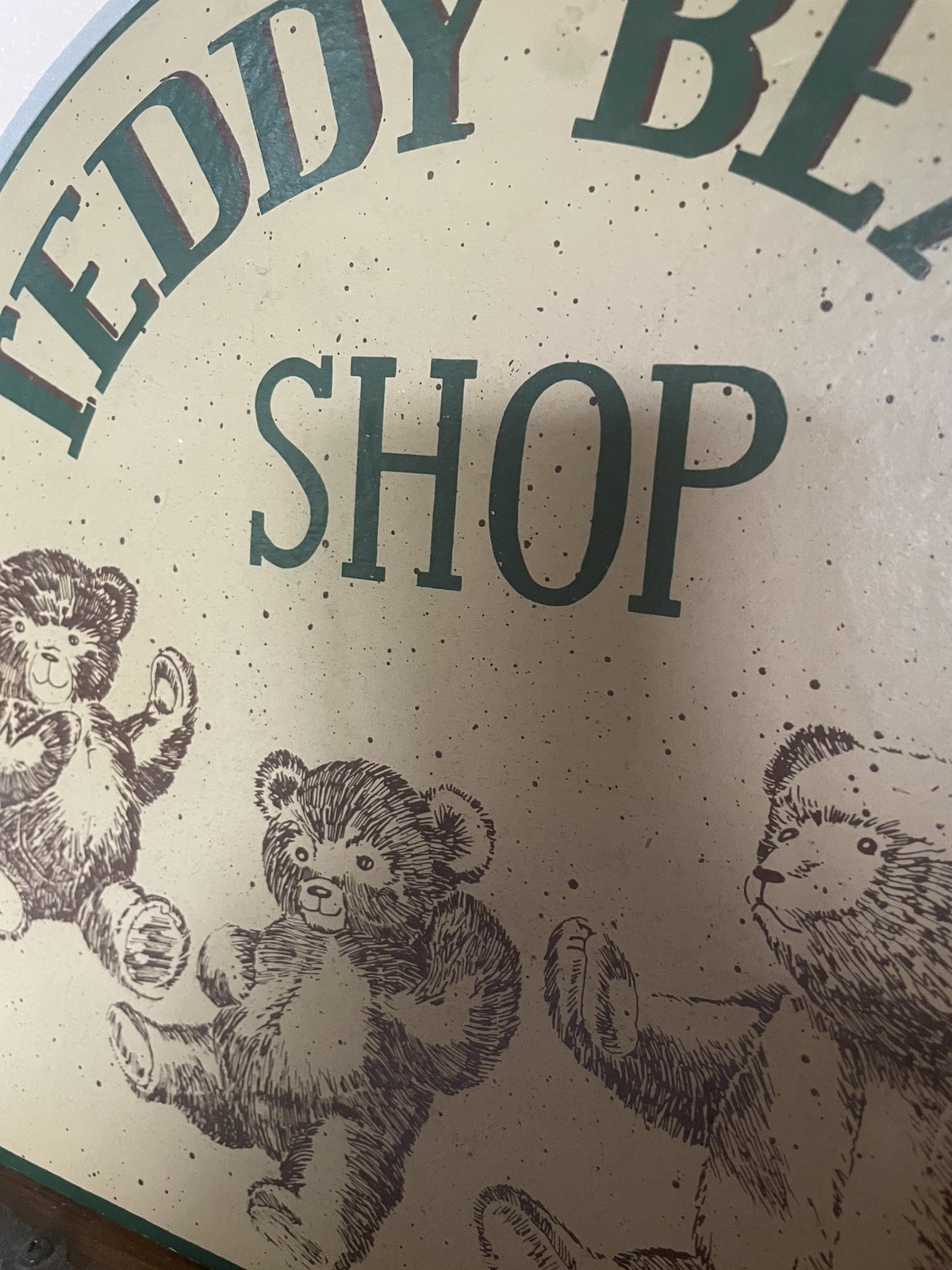 Vintage Brown Teddy Bear Shop Wall Plaque Wooden Hanging Sign 11×11