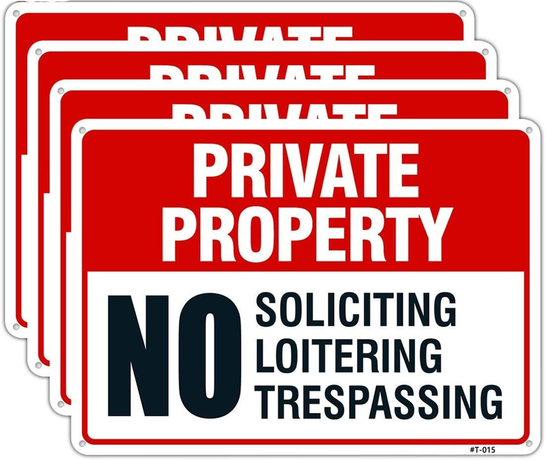 No Trespassing No Soliciting Signs 4 Pack Aluminum Property Warning Fence Signs
