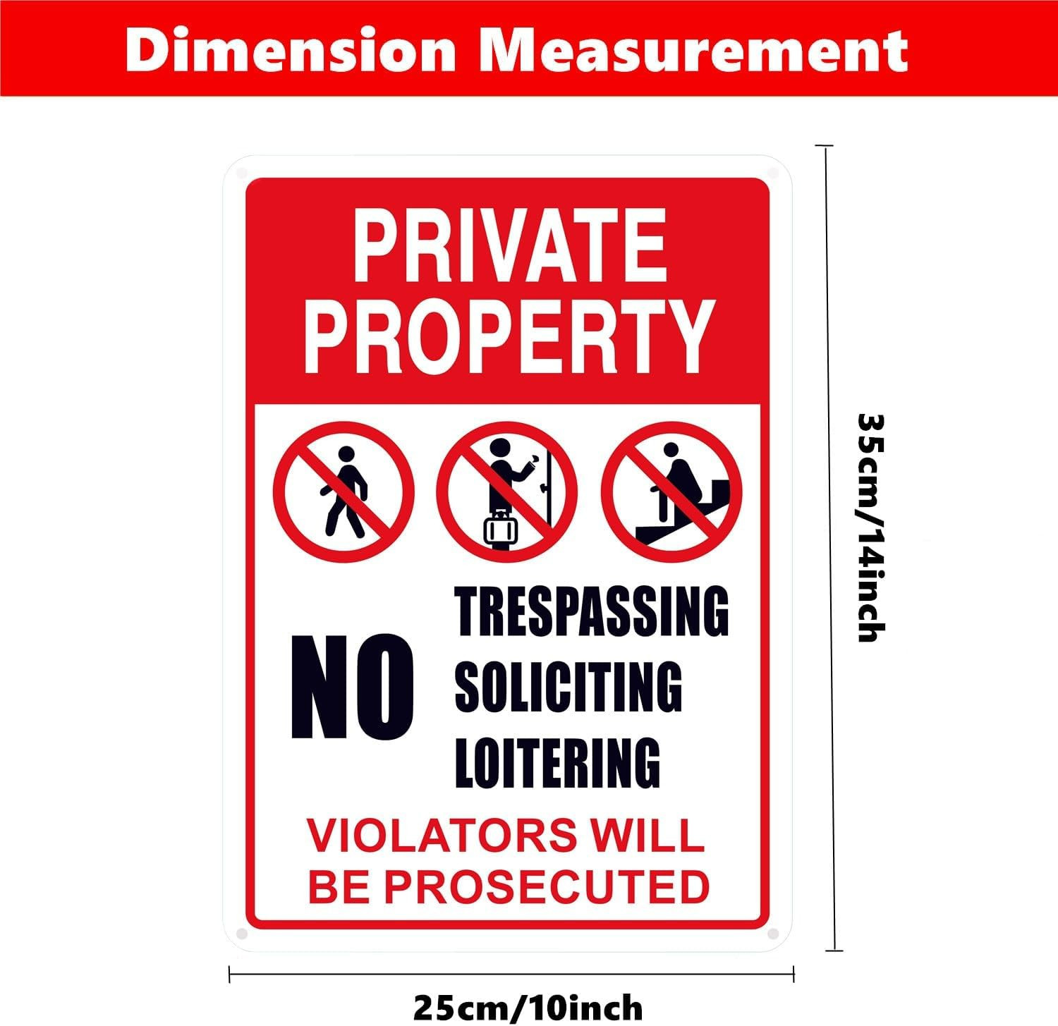 No Trespassing, No Soliciting, No Loitering Sign – 10×14 in Aluminum Warning …