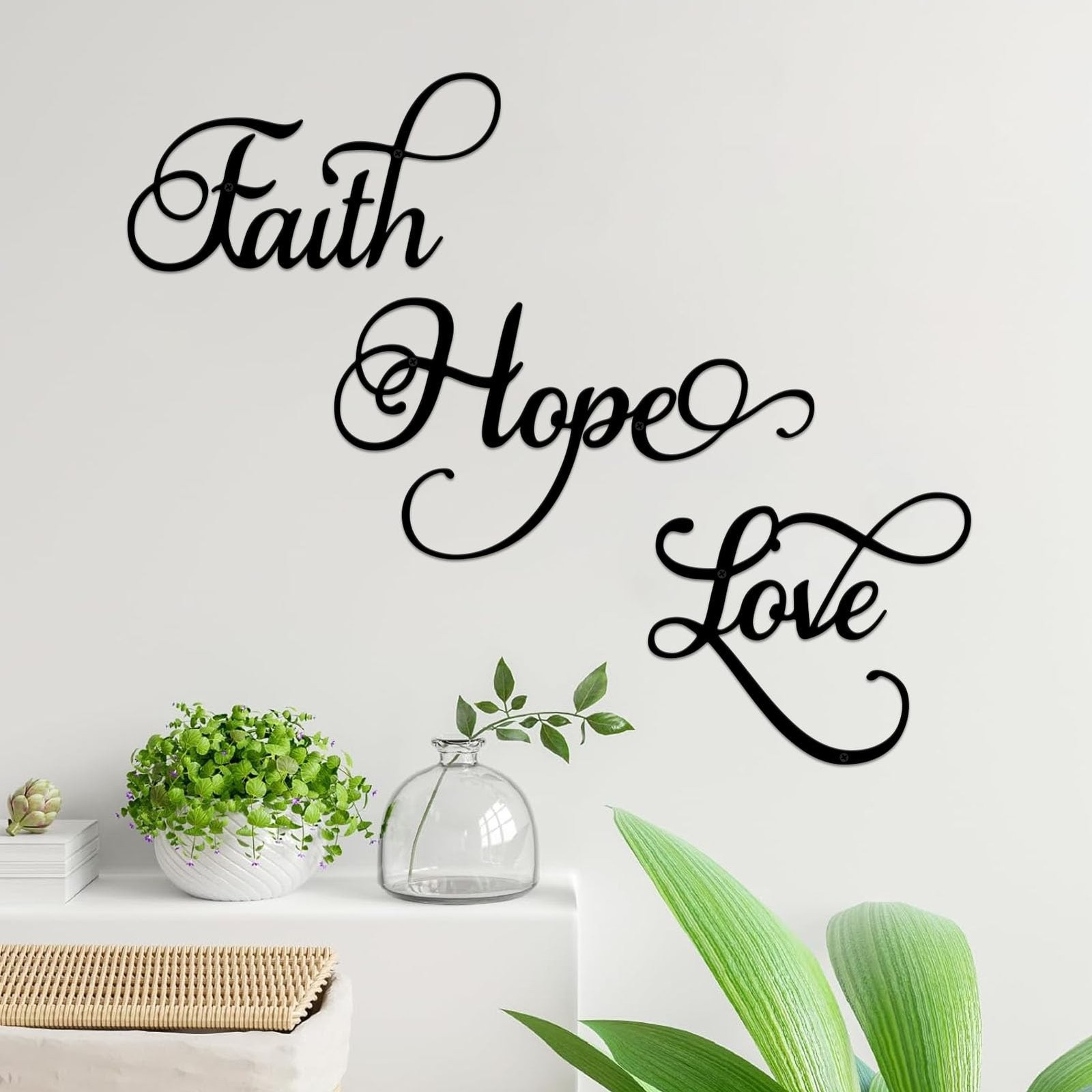 Faith Hope Love 3 Pieces Metal Wall Decor Inspirational Black Letter Sign Wal…