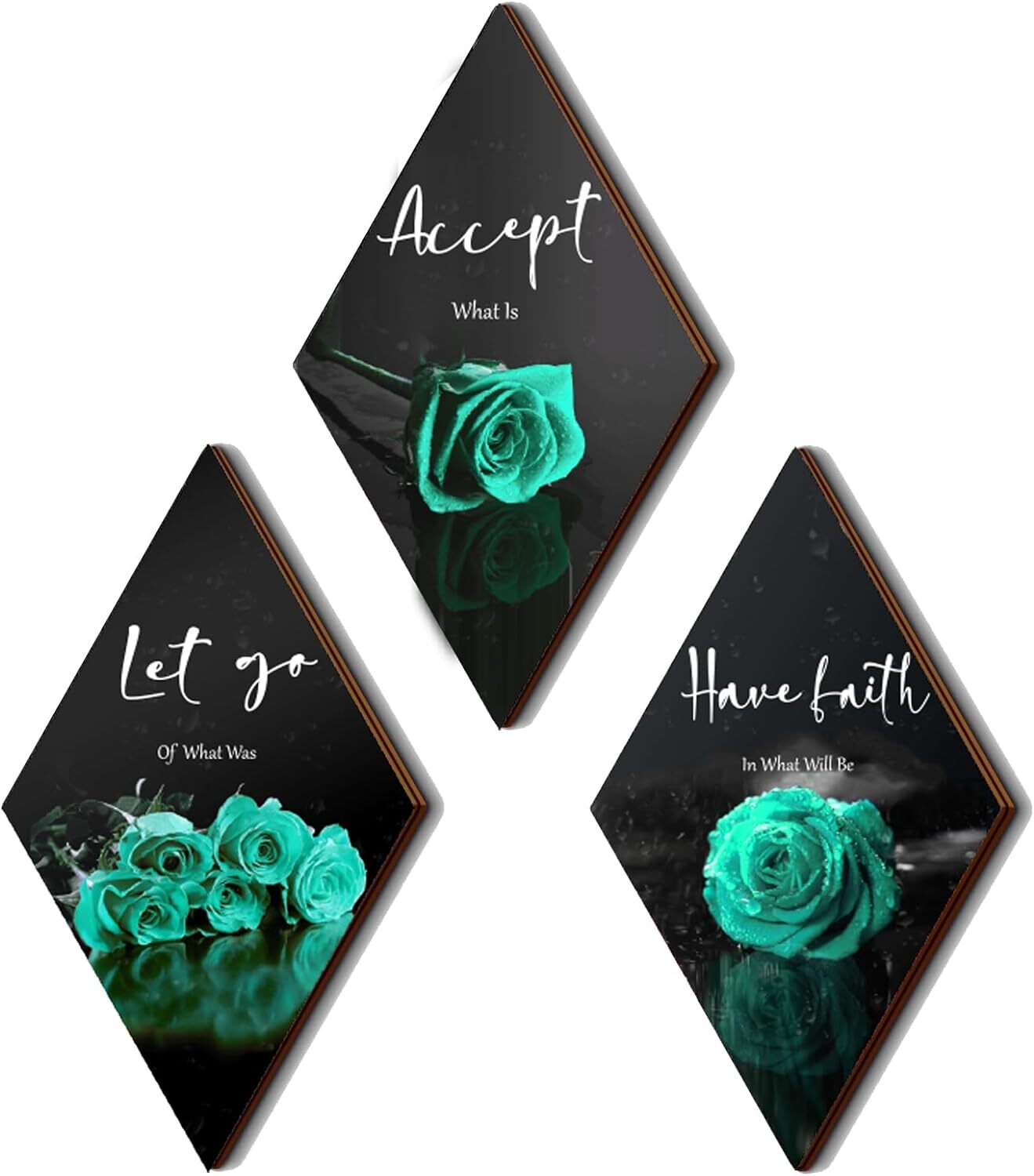 3 Pcs Teal Wall Decor Rose Bathroom Farmhouse Turquoise