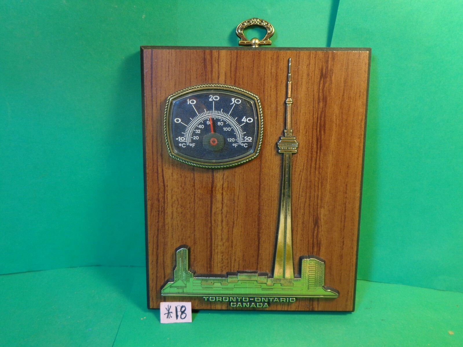 Toronto Ontario Canada Wooden Souvenir Wall Plaque w/Thermometer (Used/EUC)