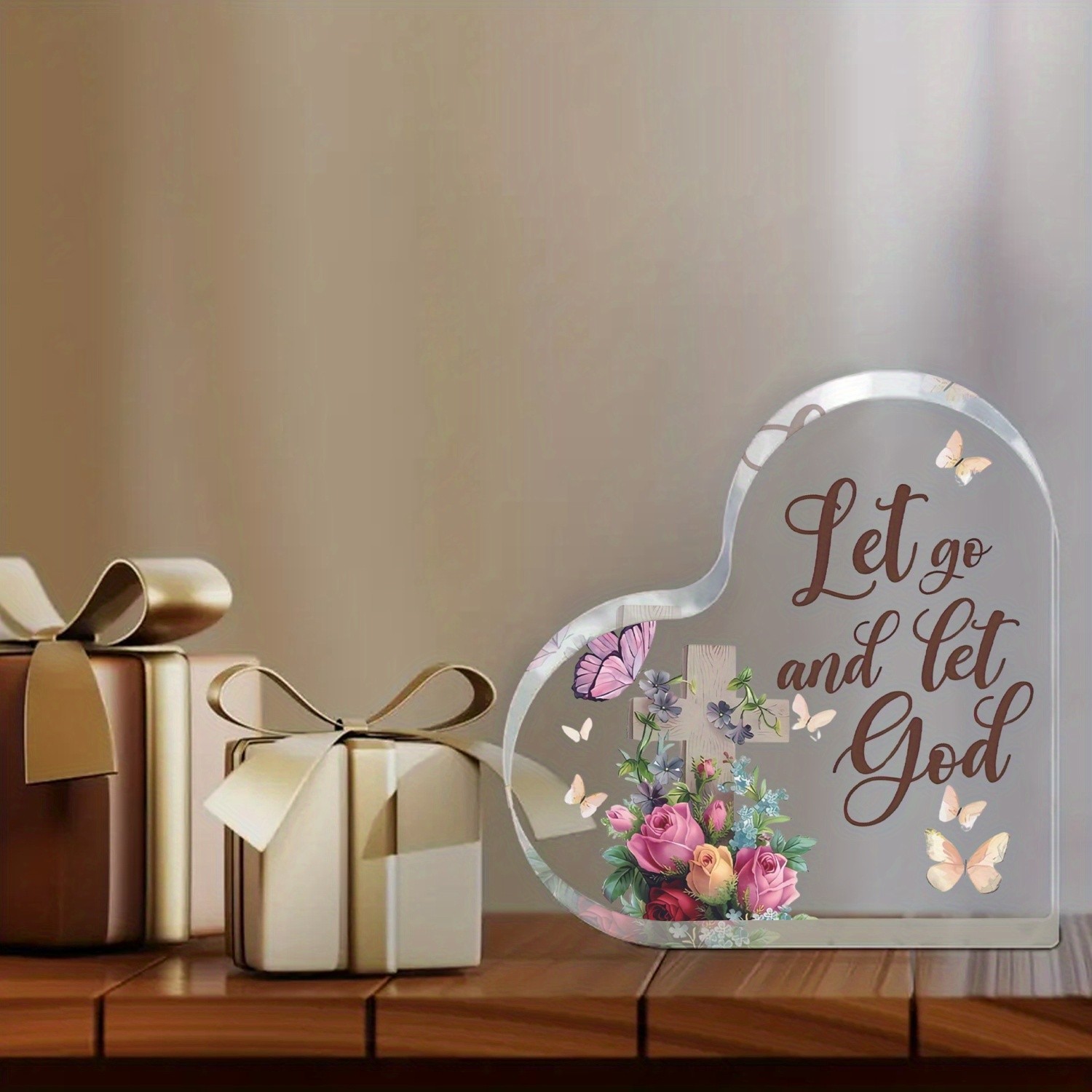 Let Go and Let God Heart Acrylic Plaque Faith & Comfort Christian Keepsake Gift