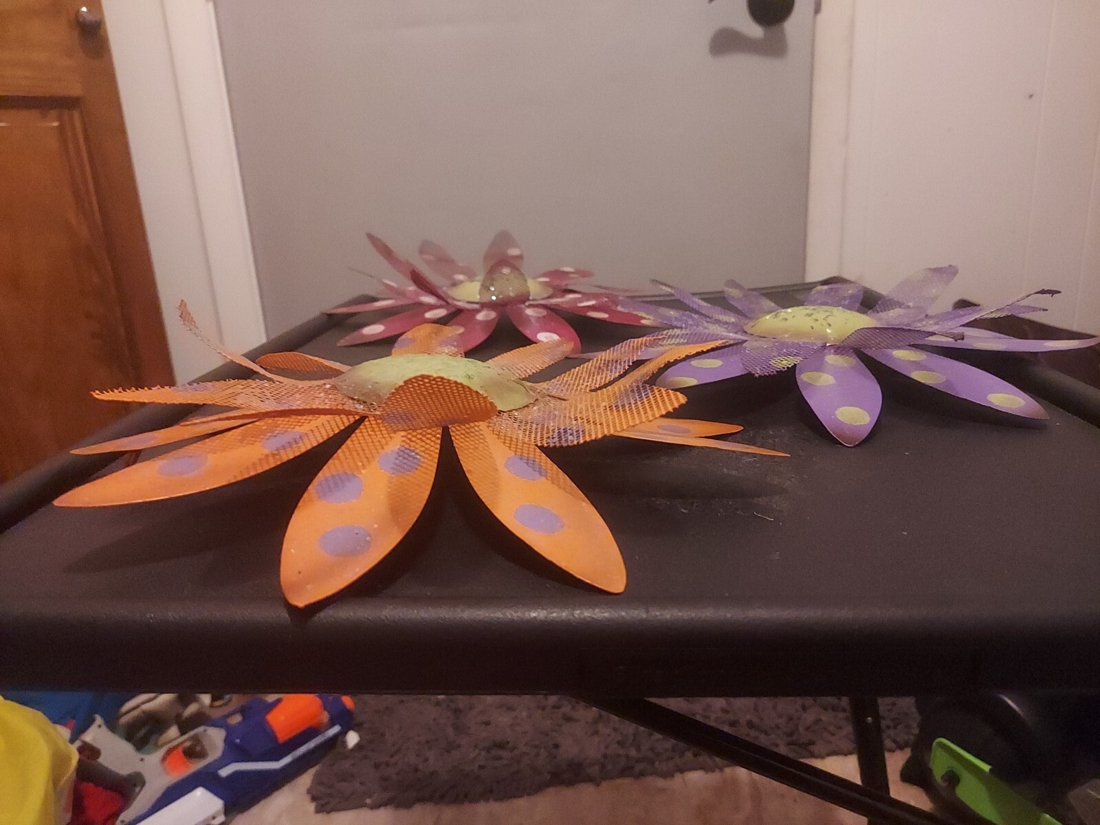 Metal Wall Art-Colorful Flowers Decor-3 Pieces-Medium Size-Red, Purple, Orange