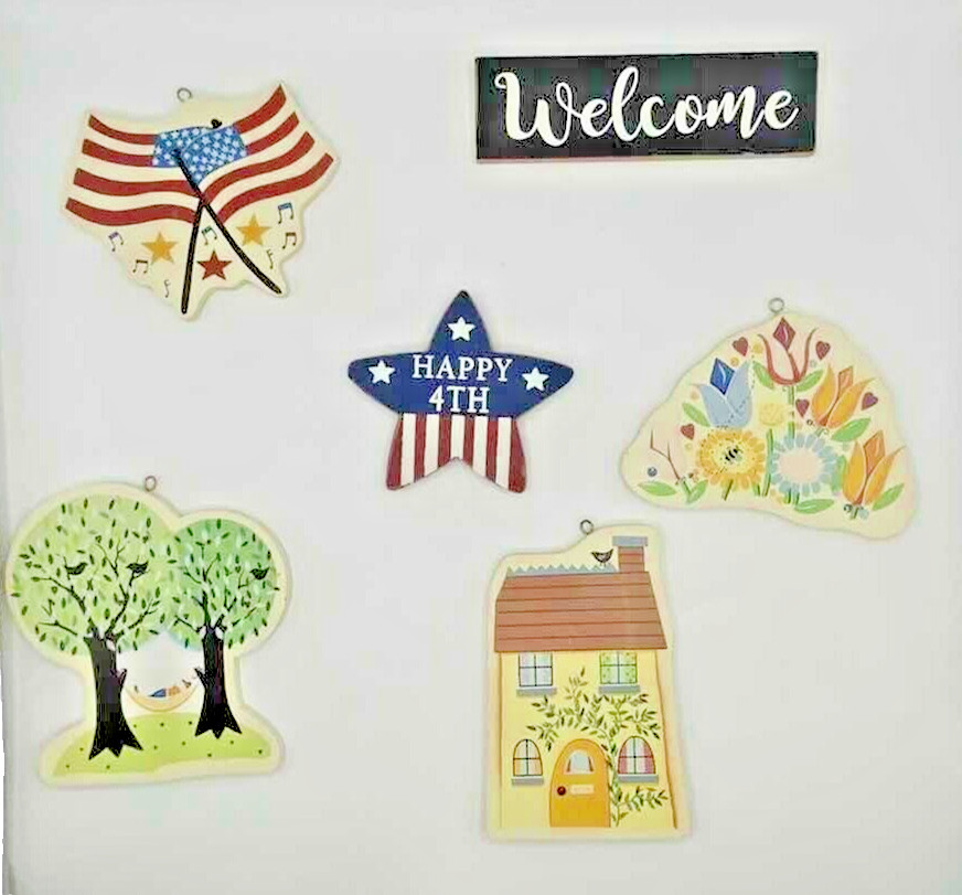 Patriotic Wooden Signs Lot 6 Hanging Home Decor USA 4th of July Summer 4–6″