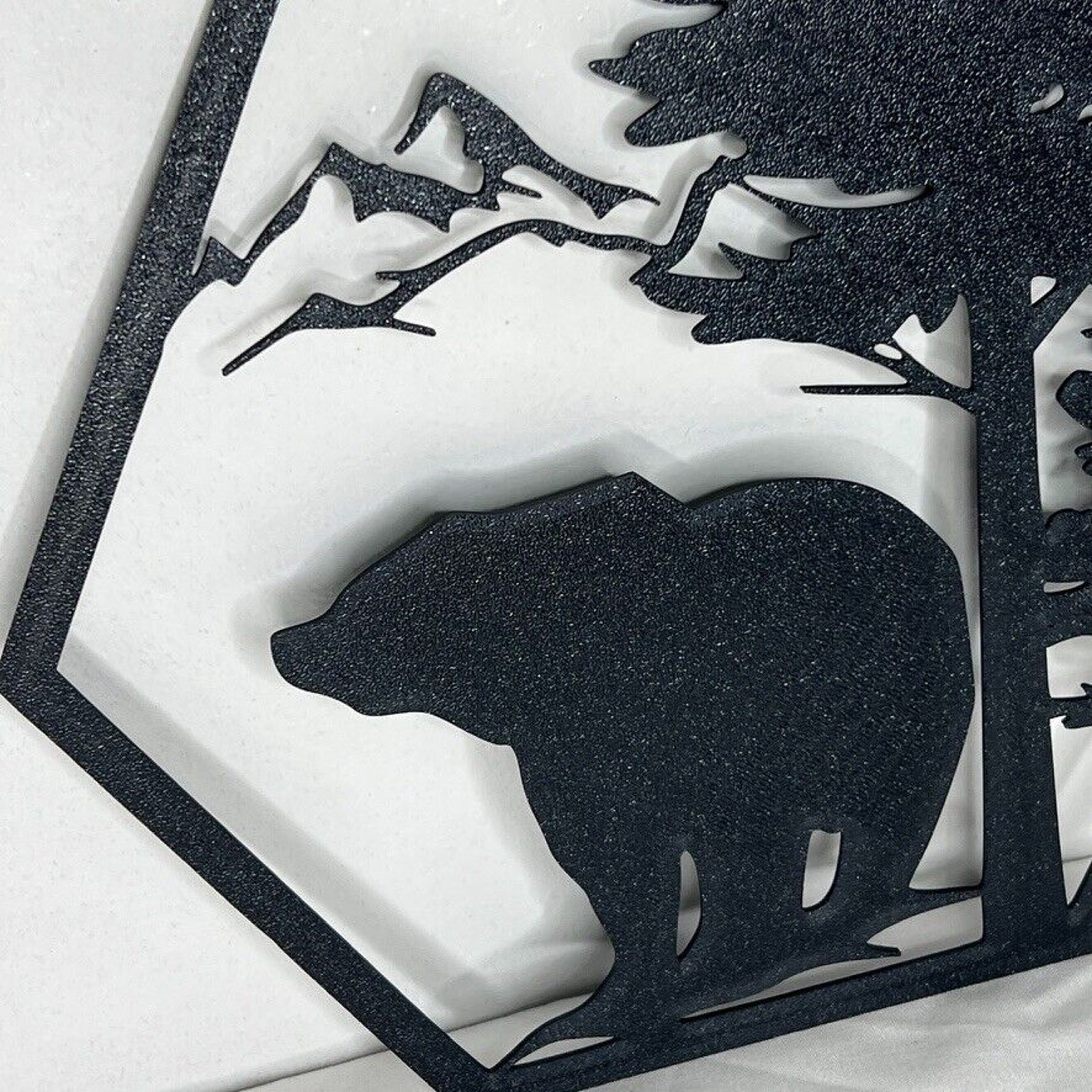 Set 4 Plastic Wall Art Decor Rustic Wildlife Hexagon Silhouettes Bear Wolf Elk