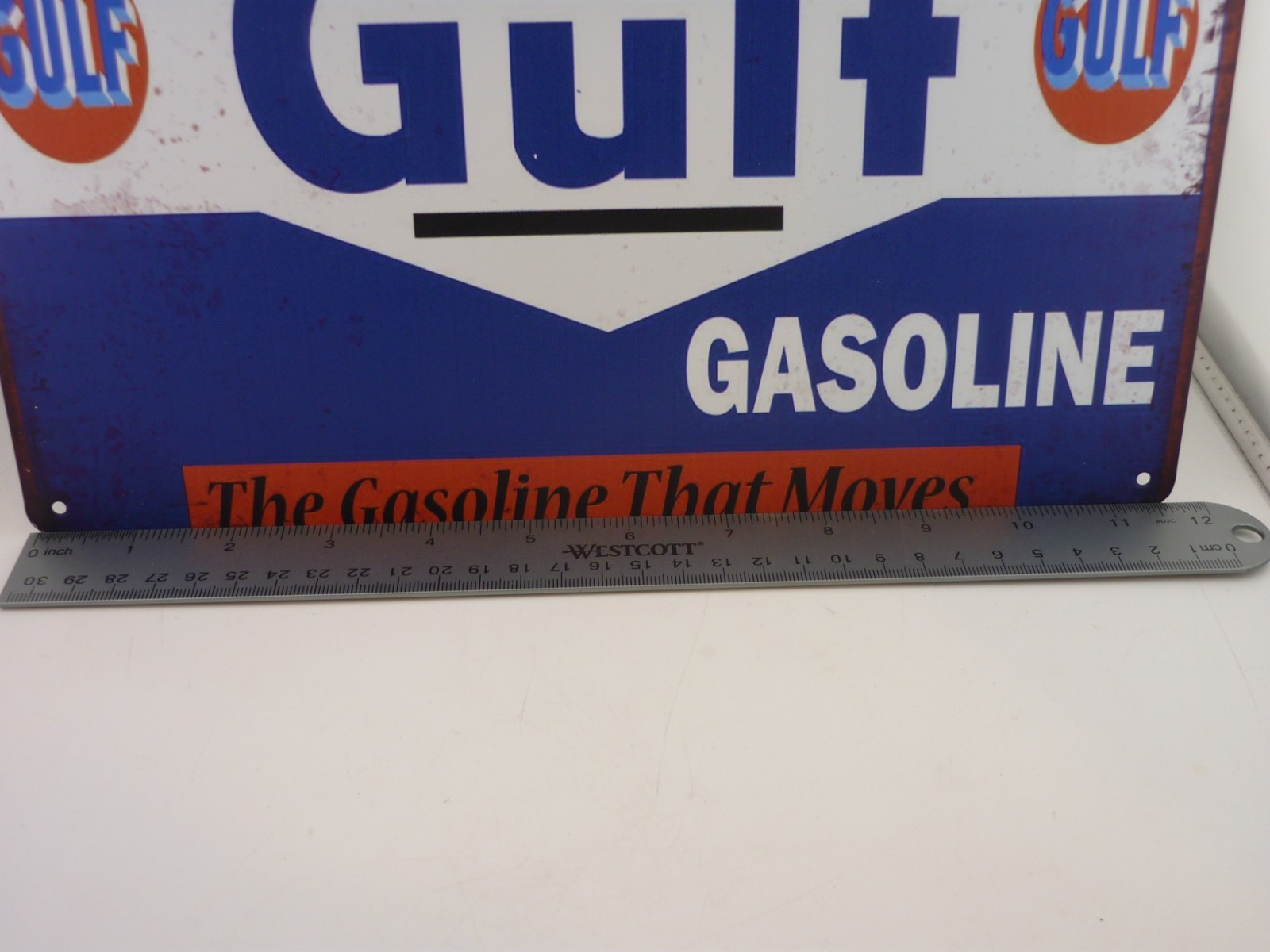 Gulf Gasoline Tin Metal Sign 12×8 Vintage Style Oil Gas Station Wall Decor