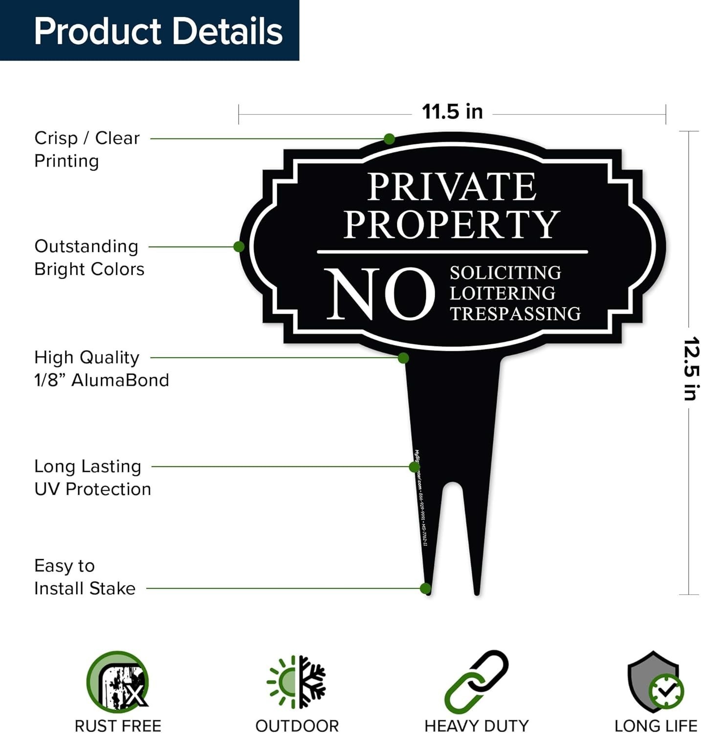 Private Property Sign, No Soliciting Liotering Trespassing Sign 11×11 Inches