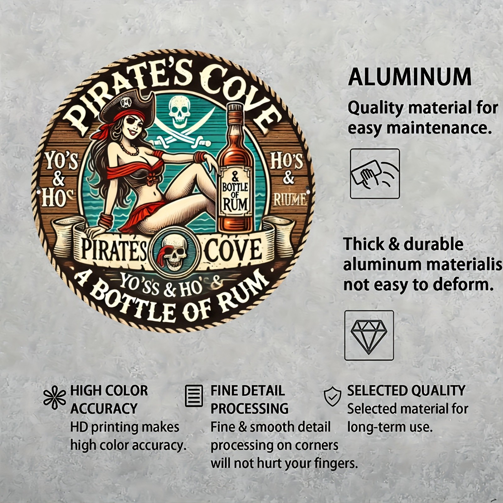 Vintage Pirate Rum Aluminum Sign – Tin Metal Signs 8×8 Inches, Perfect for Home,