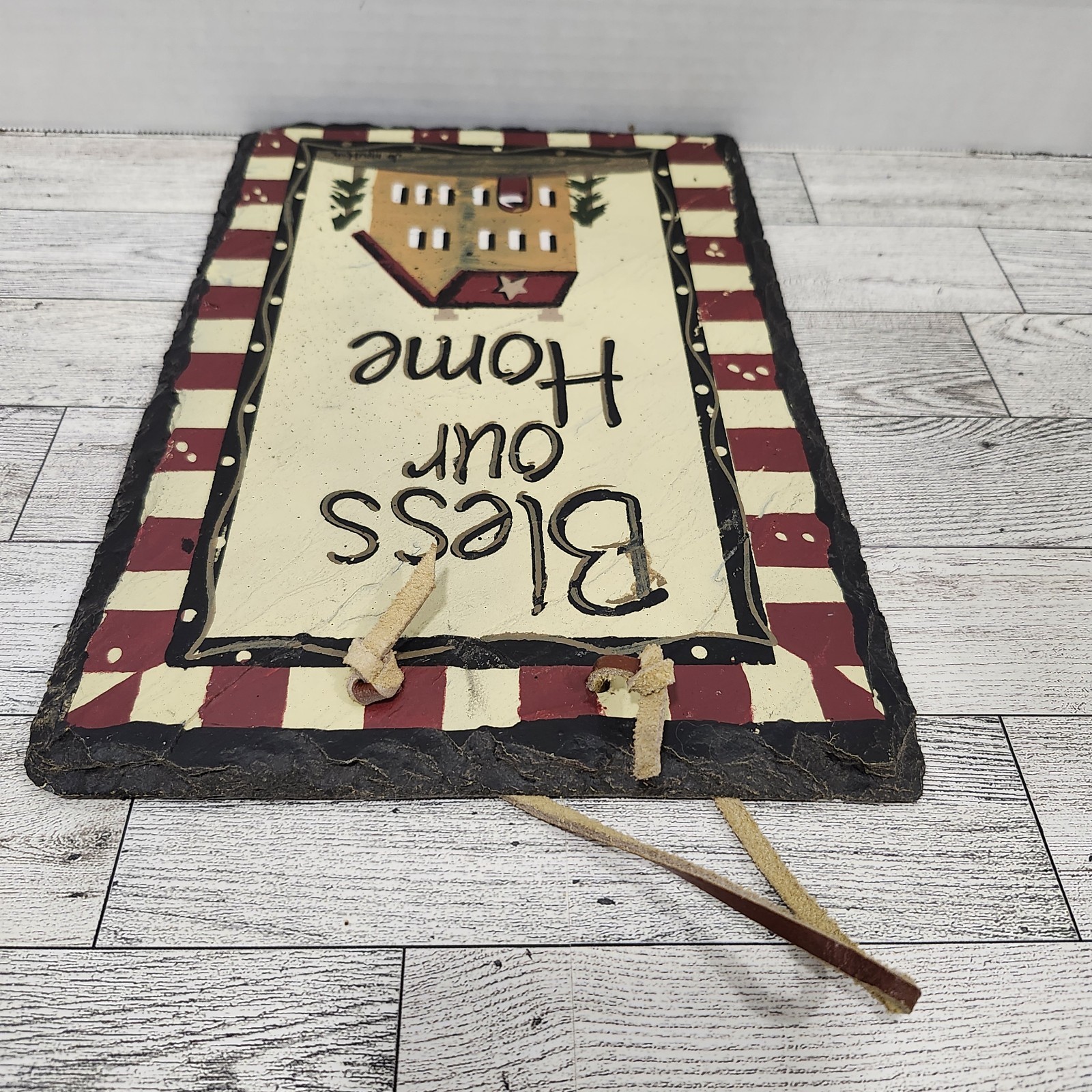 Hand-Painted Slate Sign – Bless Our Home 8×12 Rustic Country Wall Decor
