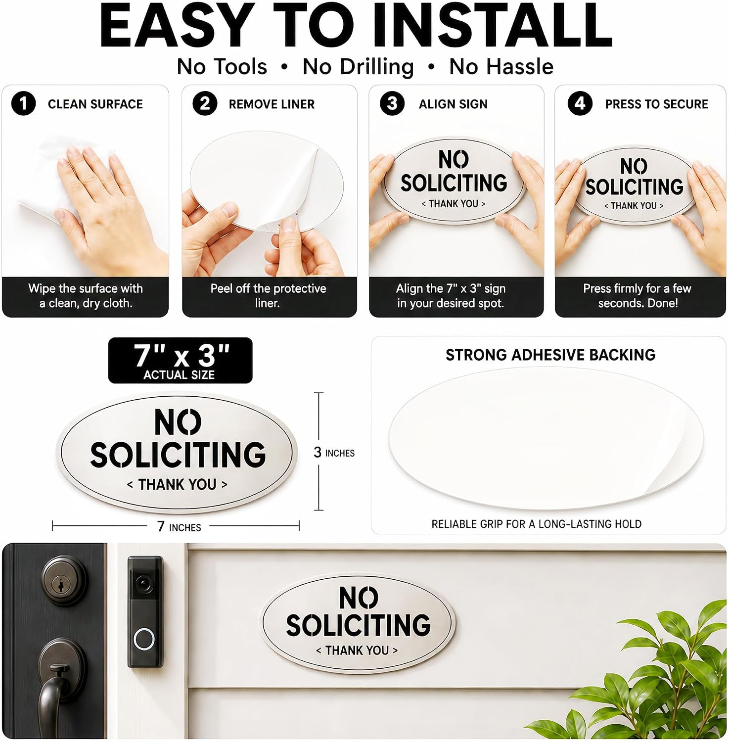 2-Pack No Soliciting Sign, Premium 304 Stainless Steel, 7X3″, Medium | Heavy-Dut