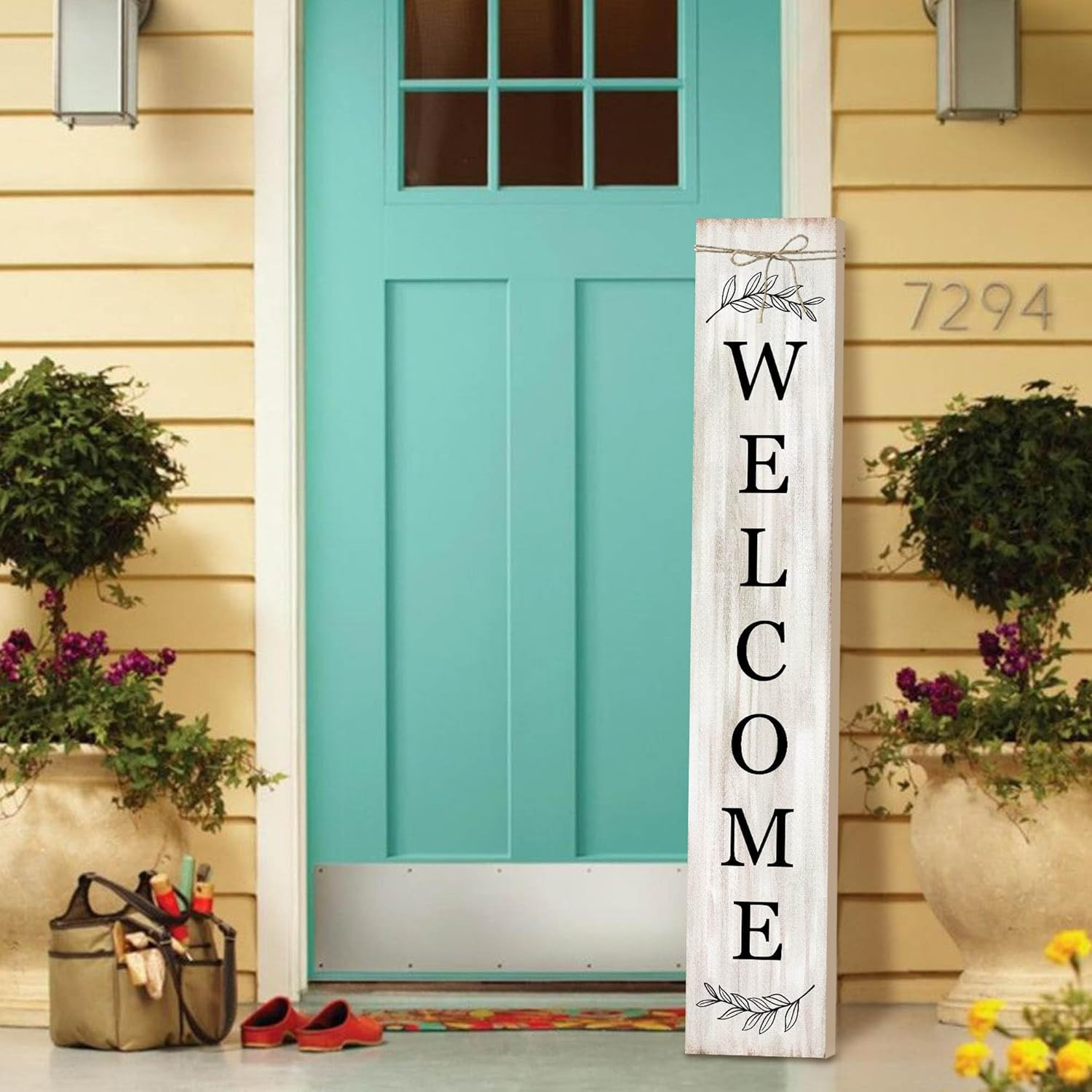 Welcome Sign for Front Porch Standing – Wooden Vertical Hanging Farmhouse Decor