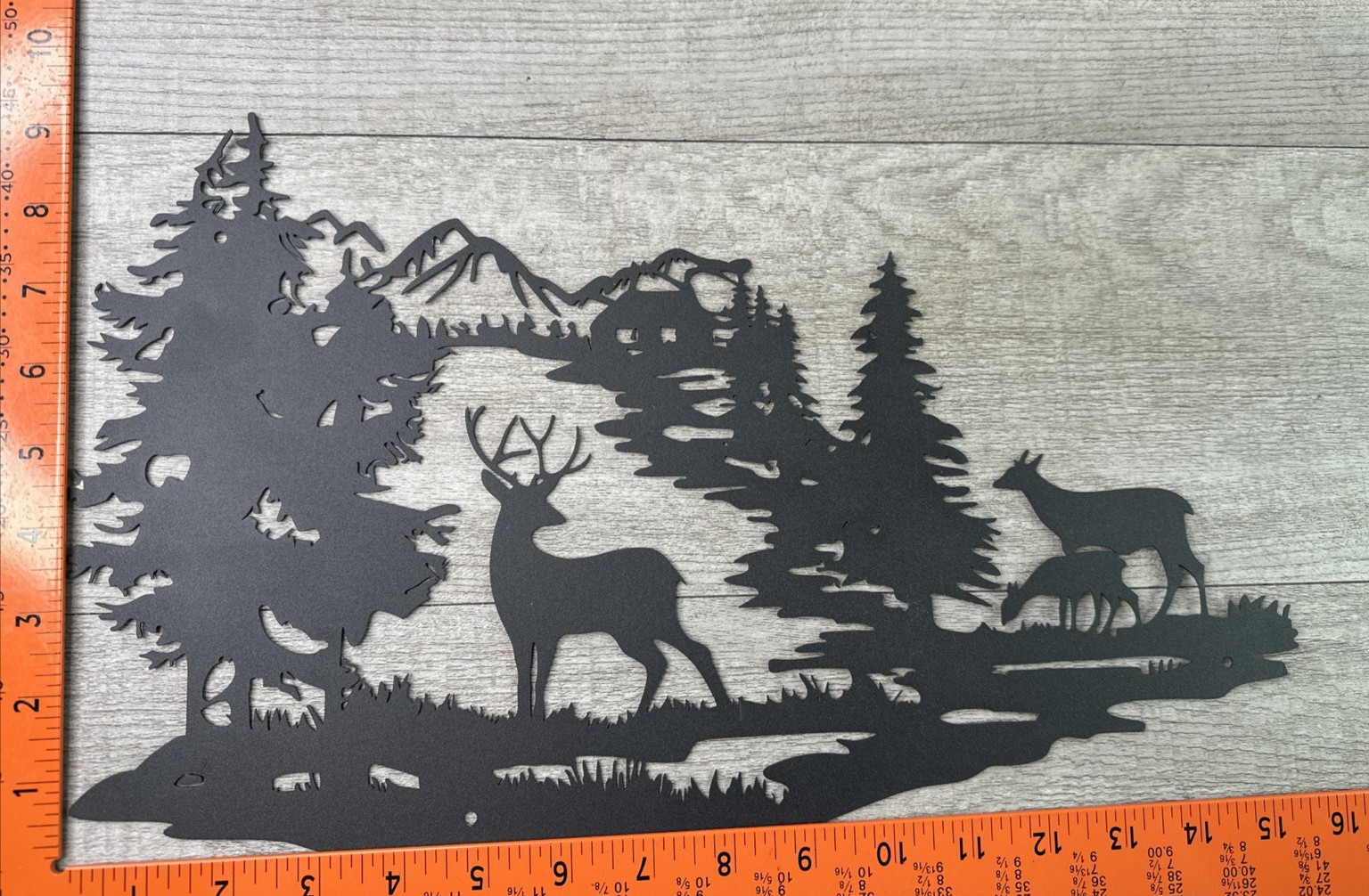 Unbranded Metal Buck & Does Cutout Trees Scenery Lightweight Black 9.5” ” X 15”