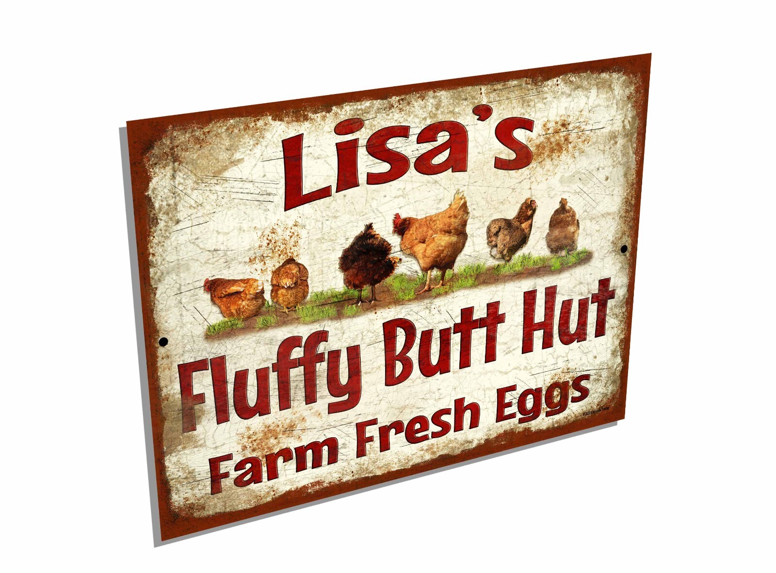 Personalized Custom Fluffy Butt Hut Chicken Coop Metal Sign 9″x12″ Wall Plaque