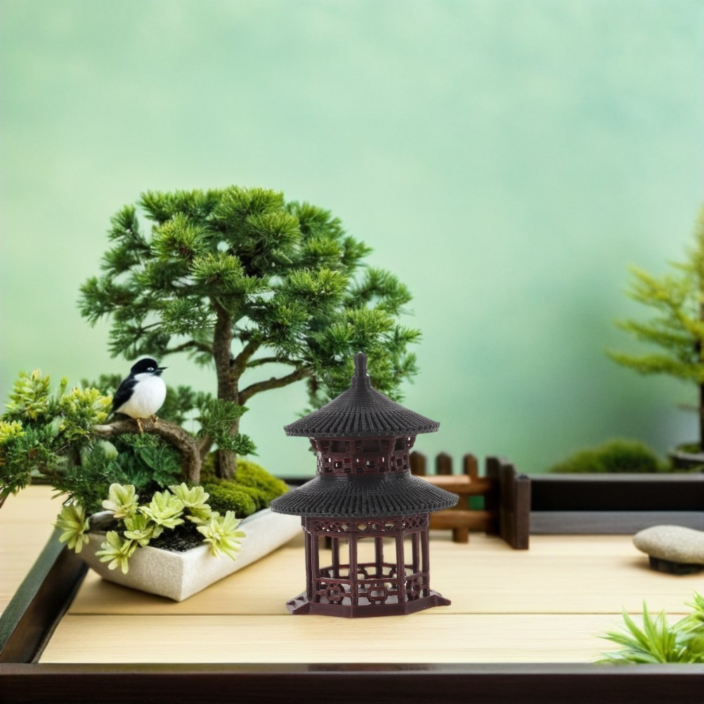 Bonsai Pavilion Statue: Mini Asian Garden Figurine Ornament – Chinese Style