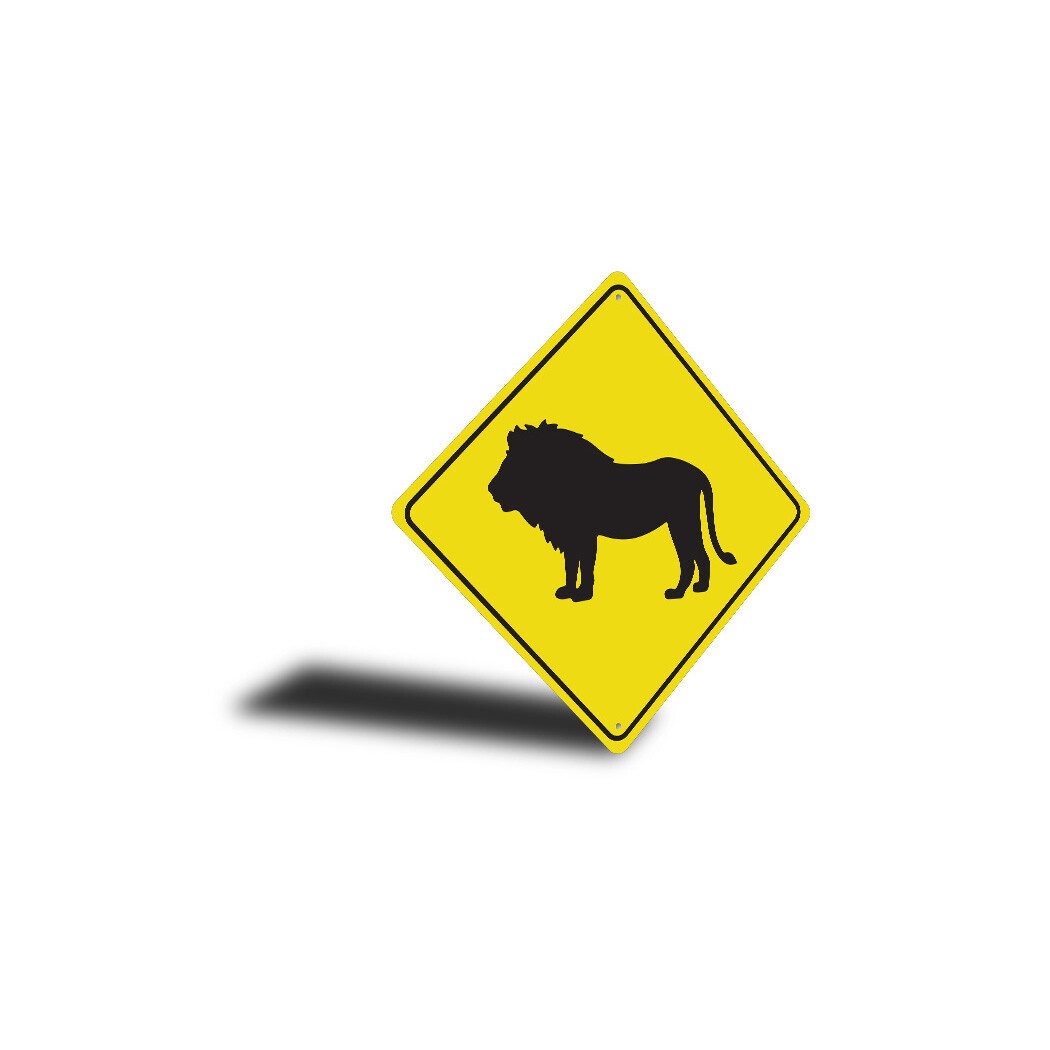 Lion Crossing Diamond Metal Sign
