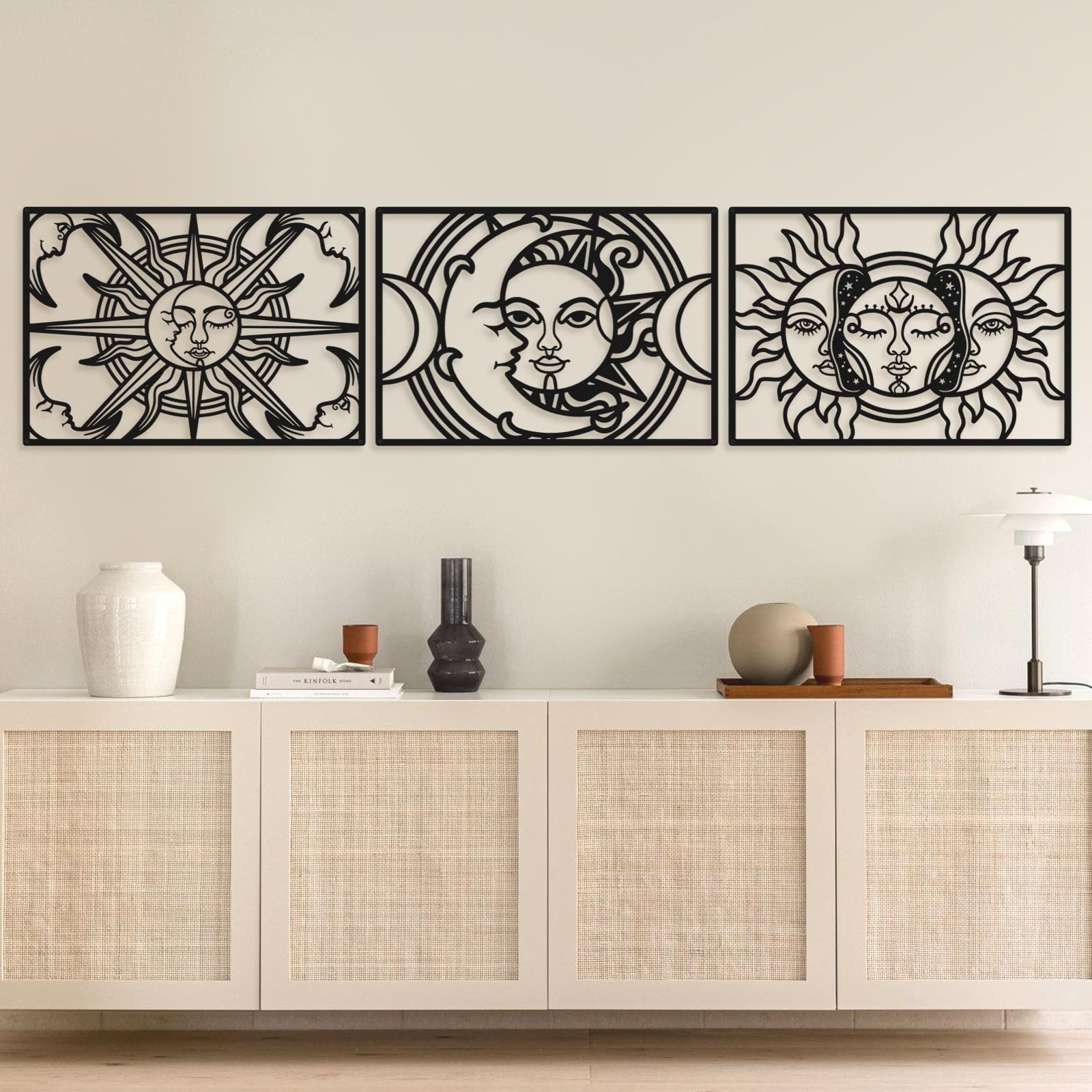 Black Metal Wall Decor, Black Abstract Wall Art, Moon Line Art Décor, 3D Scul…
