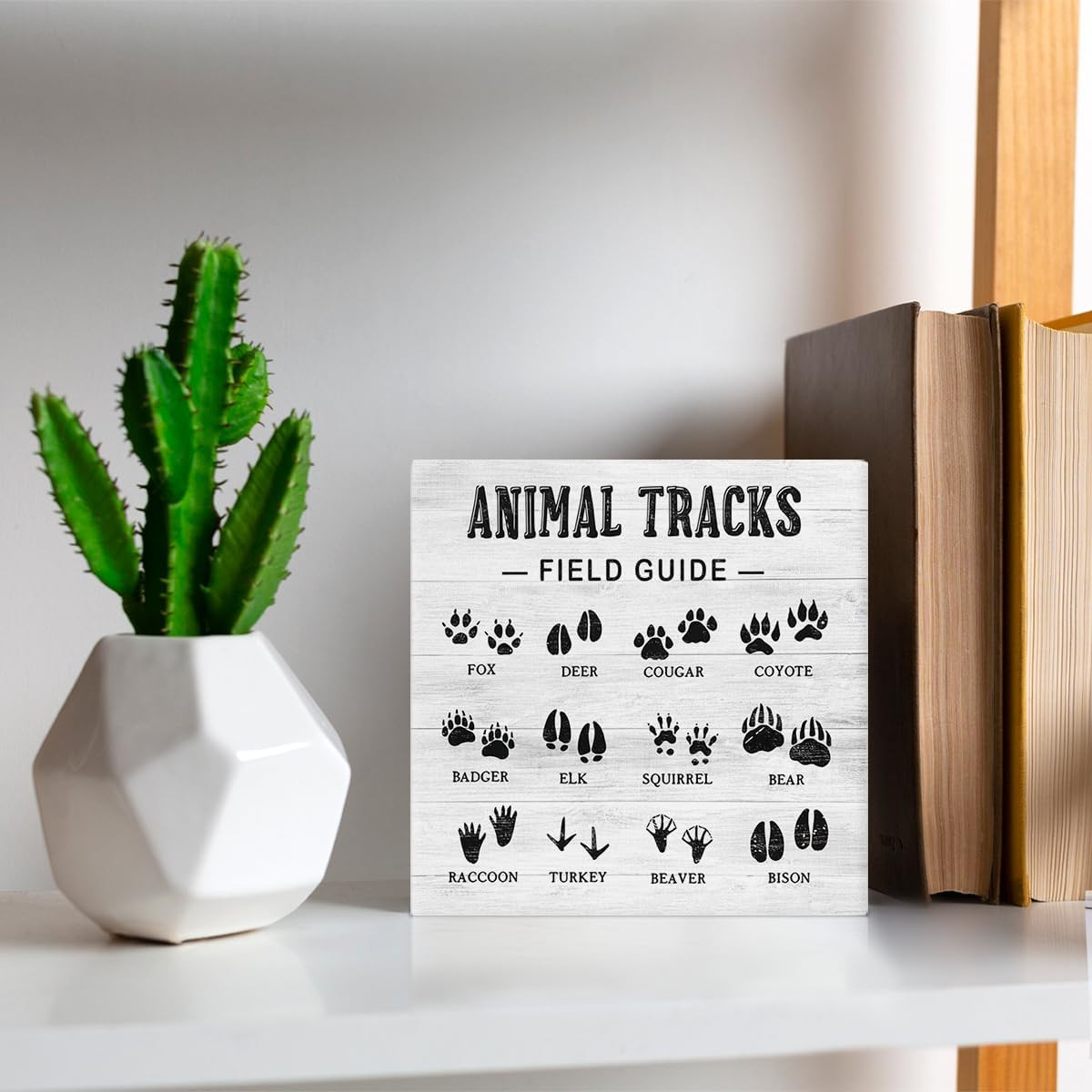 Hunting Room Decor, Wildlife Decor, Animal Tracks Field Guide Wooden Sign, Rusti