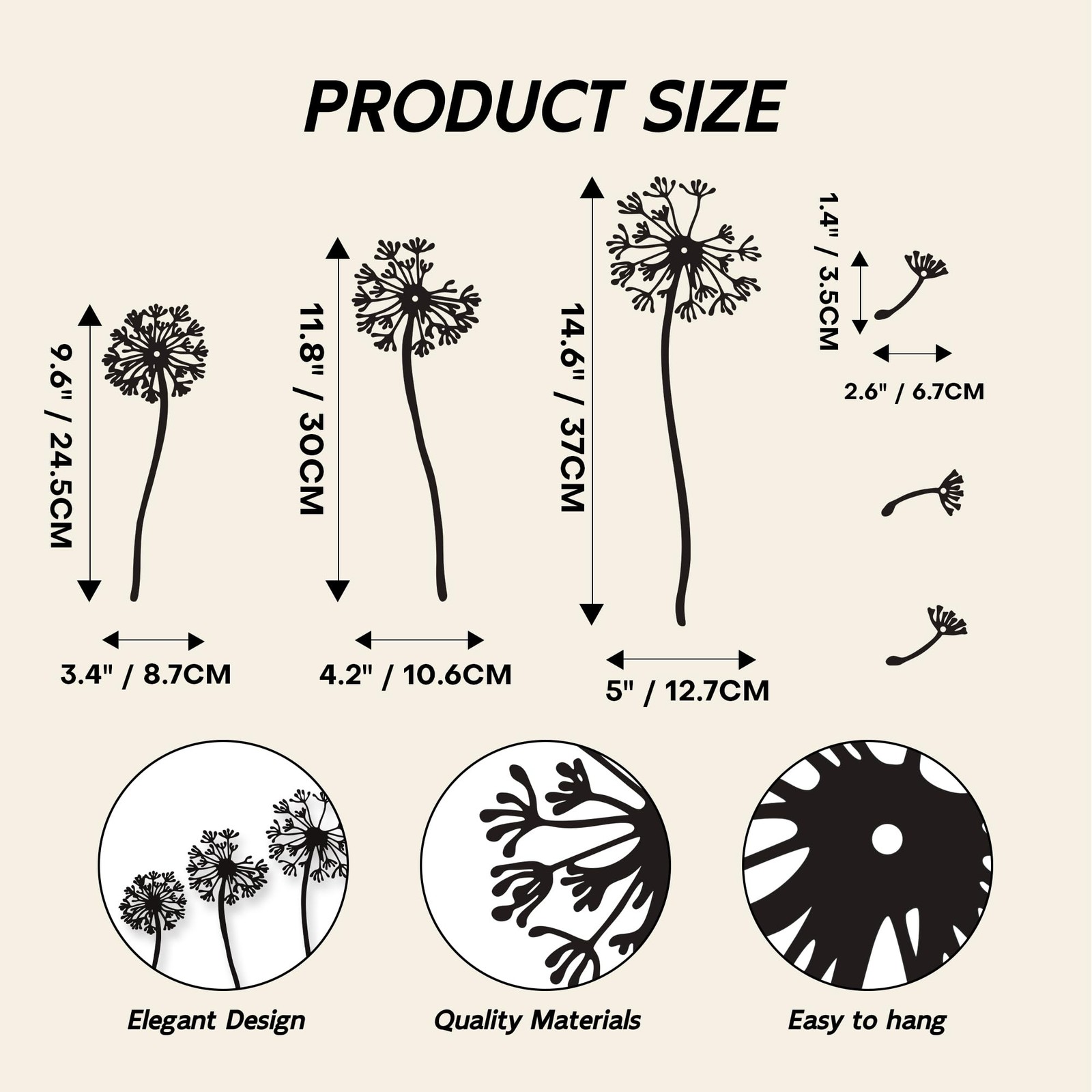 Dandelion Wall Art Set of 6 – Rustic Metal Flowers Wall Decor with 3 Dandelio…