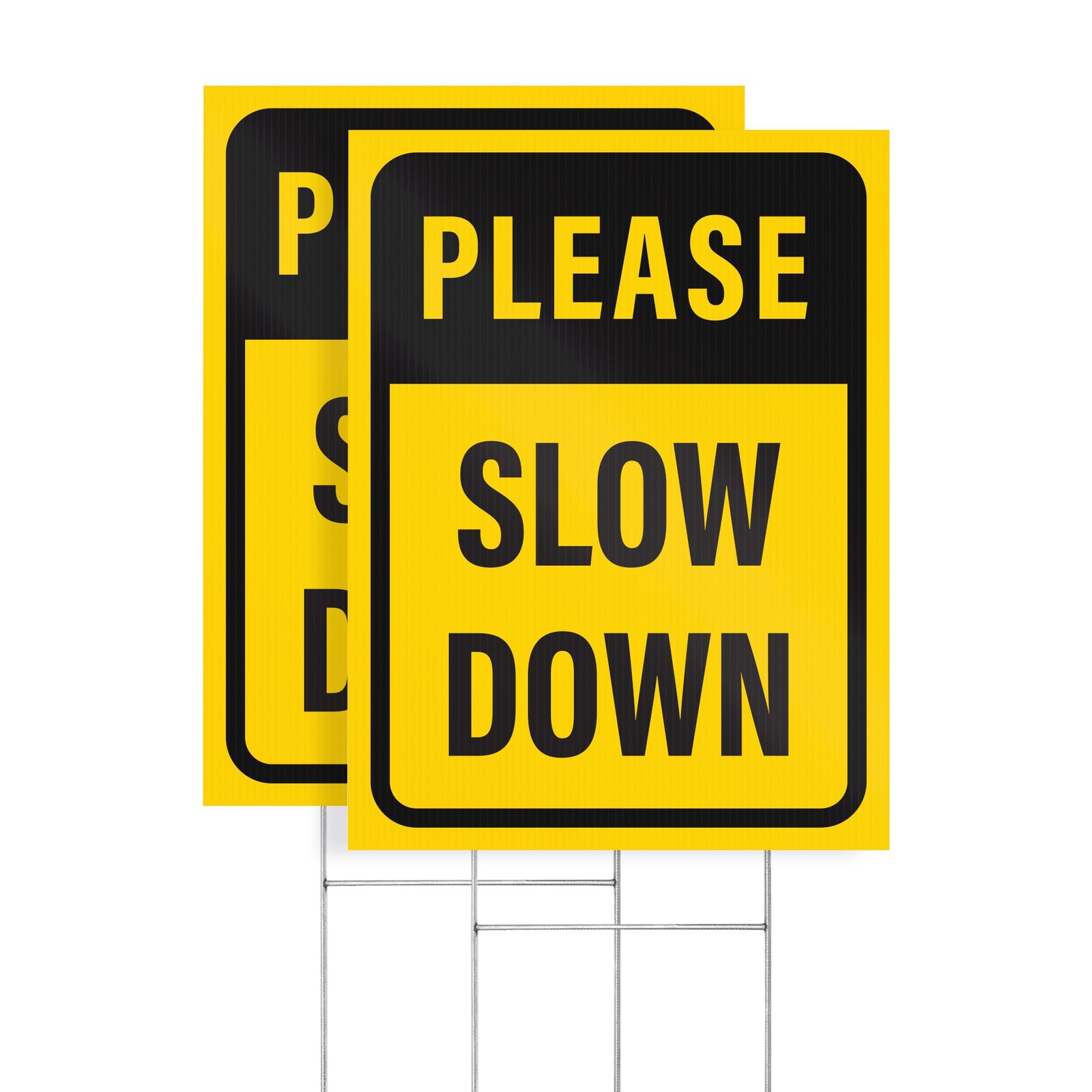 2-Pack 12×16″ “Please Slow Down” Yard Signs with H-Frame Stakes Plastic