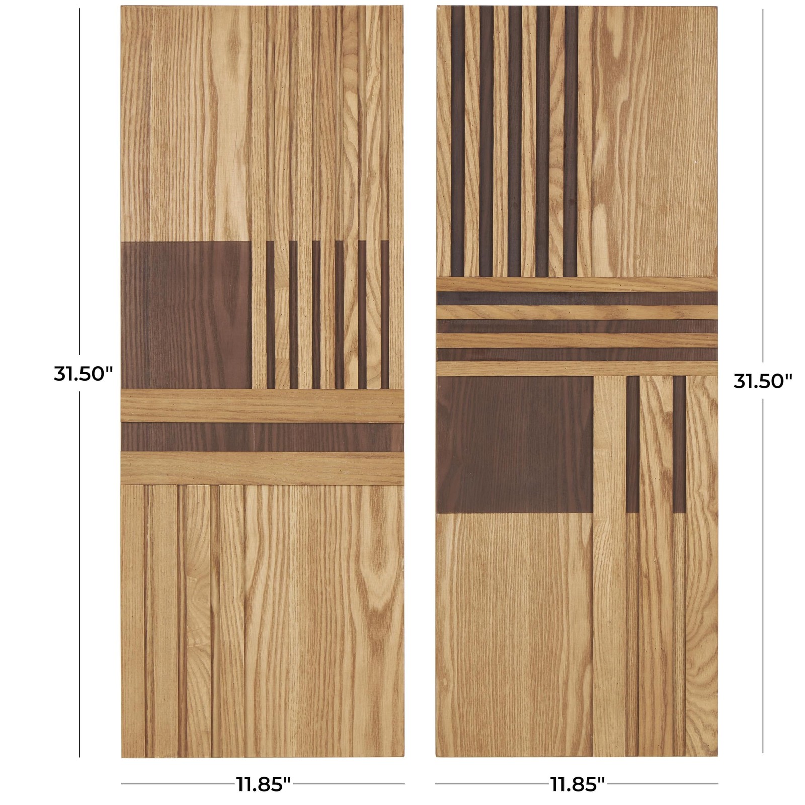 Deco 79 Wooden Geometric Handmade Carved Two-Toned Wall Decor Set of 2 12″ W 32″