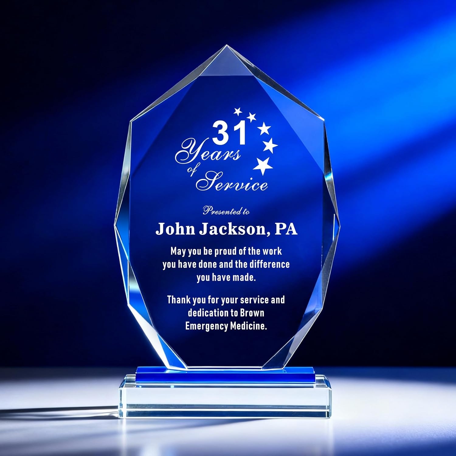 Personalized 9” Glass Plaque Engraved W/ Names Appreciation Messages & Company