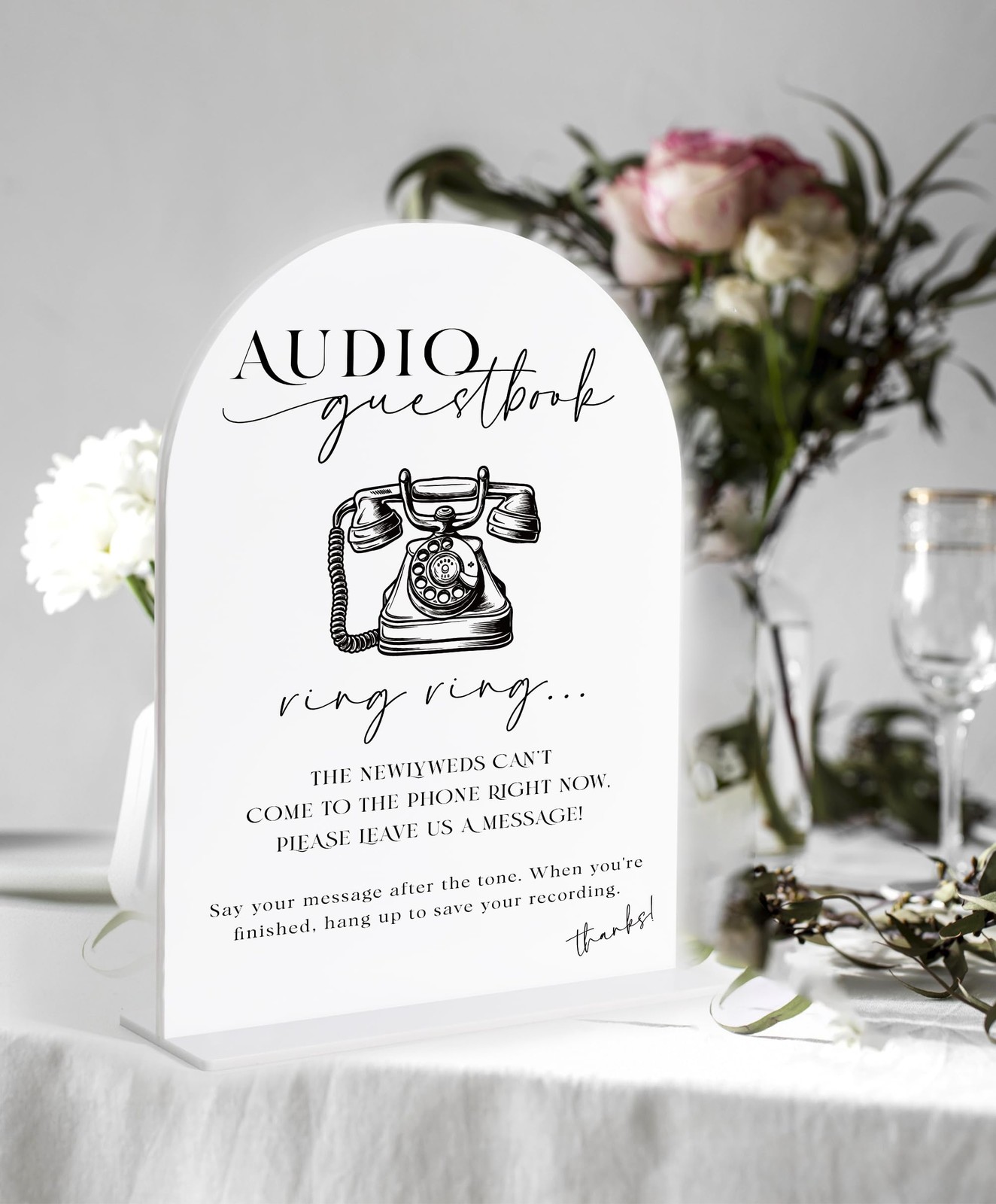 Audio Guest Book Sign, White Arch Acrylic Wedding Sign, Audio Guest Book Wedd…